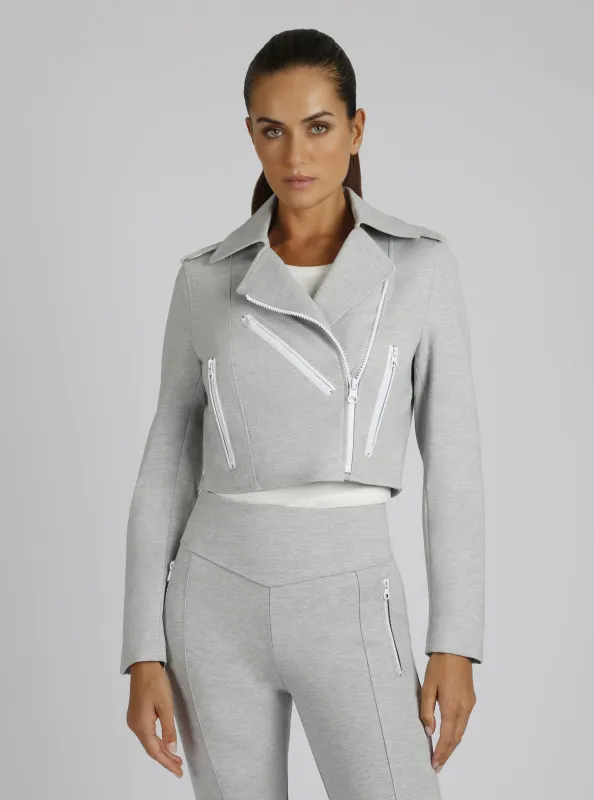 Cleo Cropped Ponte Moto Jacket sold by blanc noir