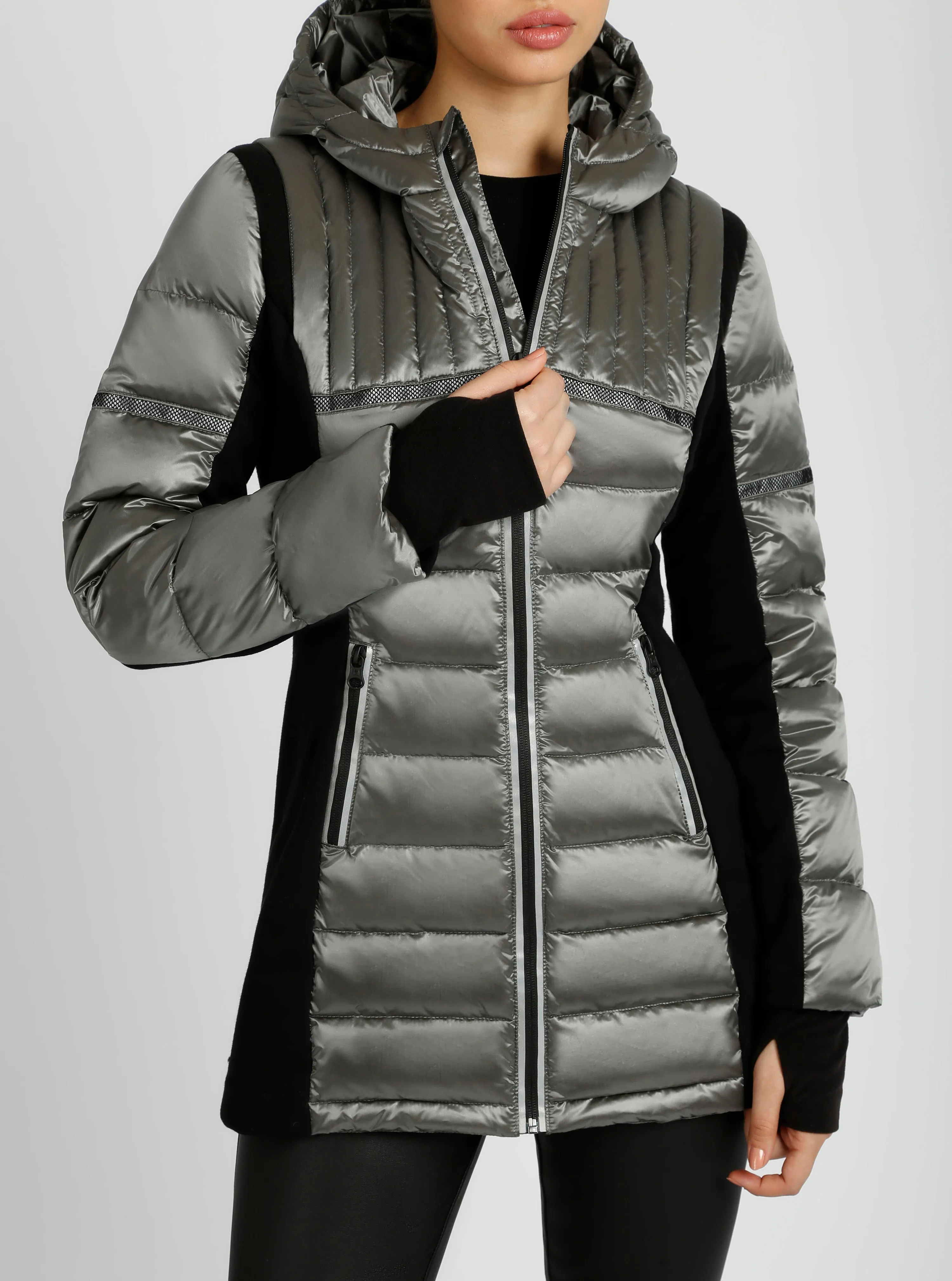 Reflective Inset Down Filled Feather Weight Parka sold by blanc noir product image thumbnail 5
