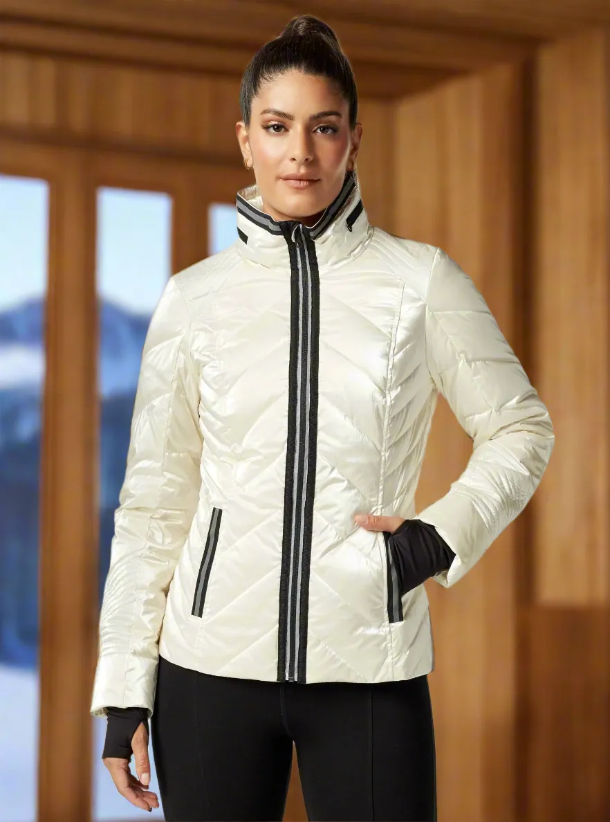 Super Hero Puffer Down Filled Jacket With Reflective Trim - Cloud Dancer FINAL SALE LAST CALL sold by blanc noir