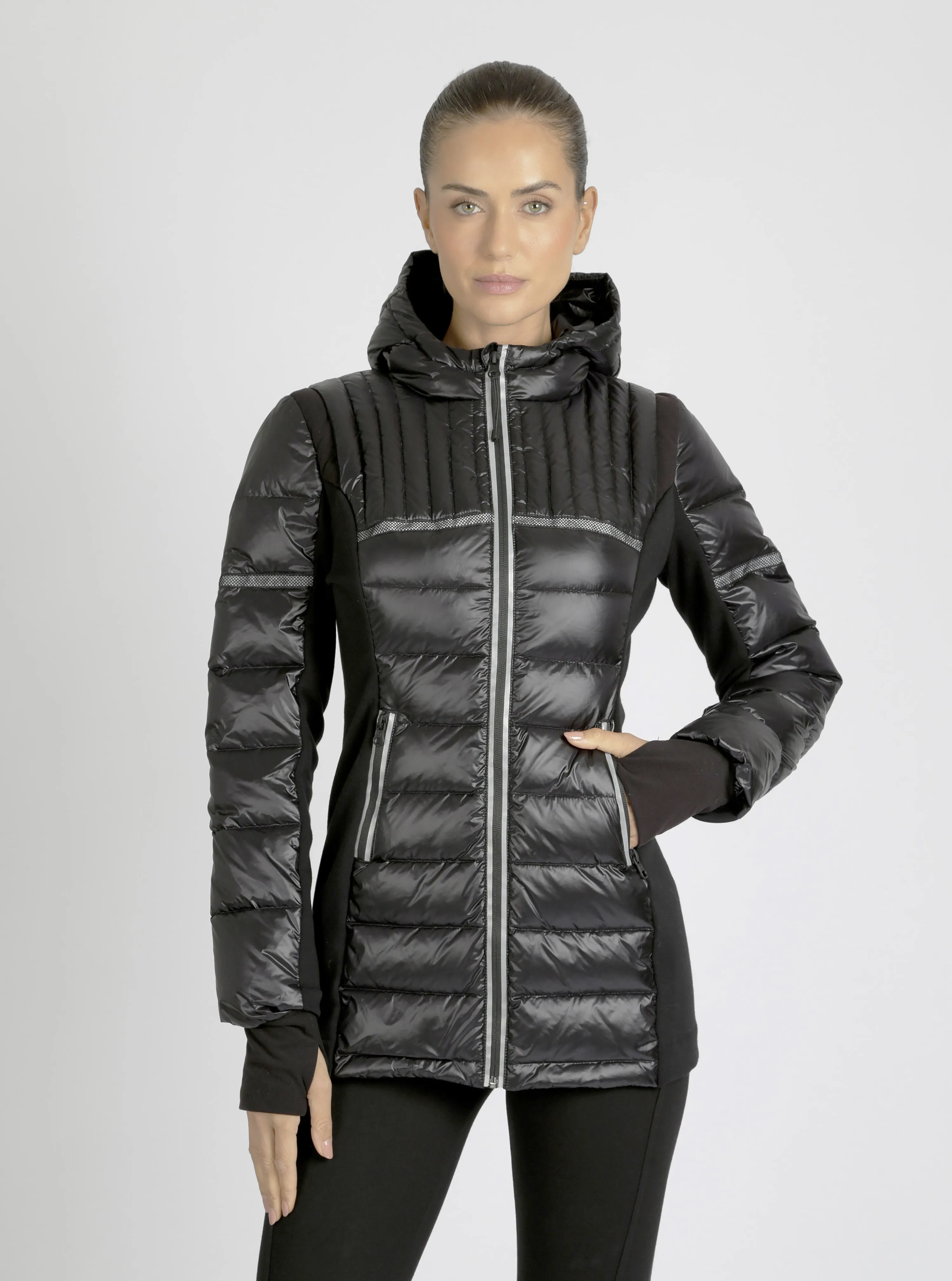 Reflective Inset Down Filled Feather Weight Parka - Black sold by blanc noir product image thumbnail 2