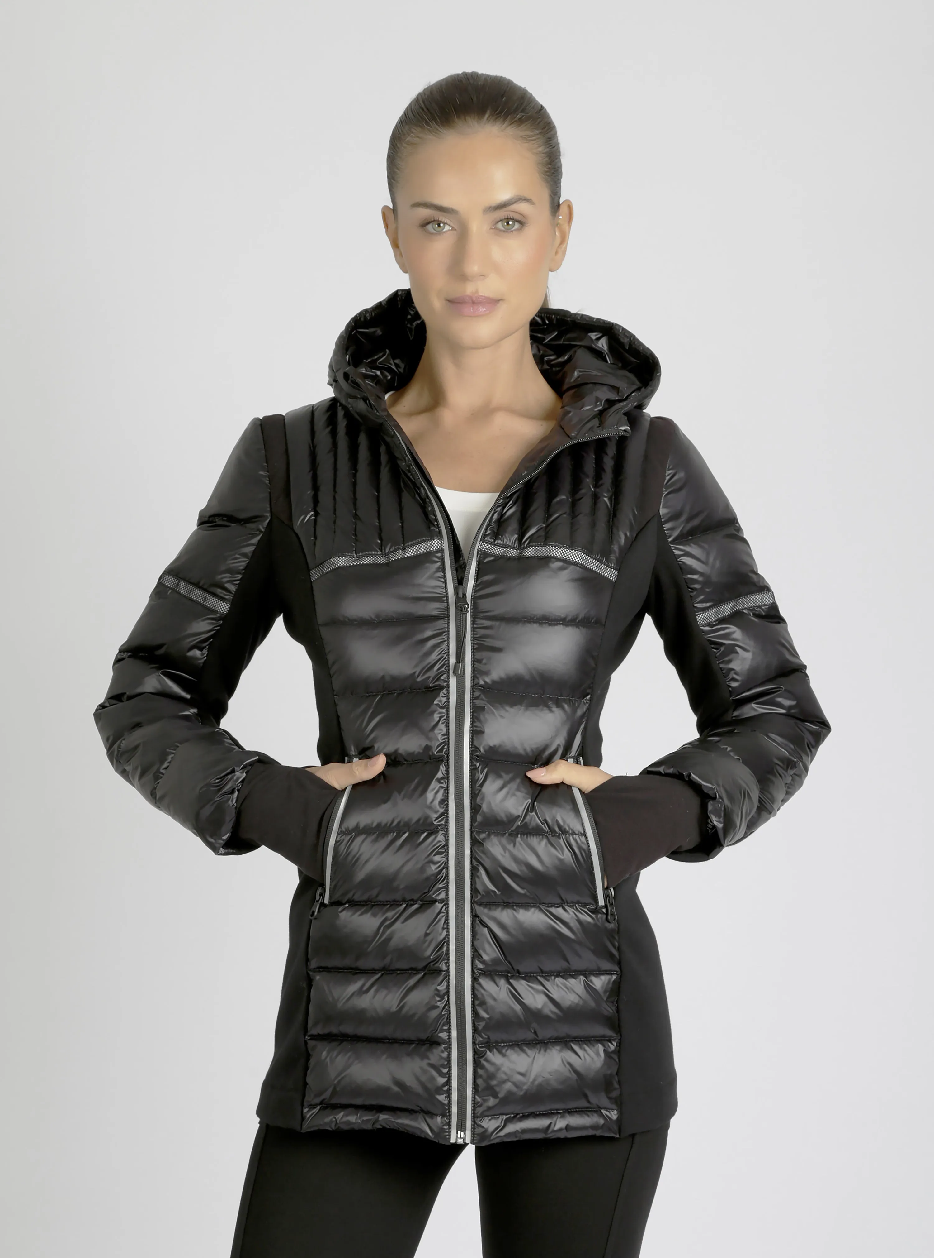 Reflective Inset Down Filled Feather Weight Parka - Black sold by blanc noir product image thumbnail 3