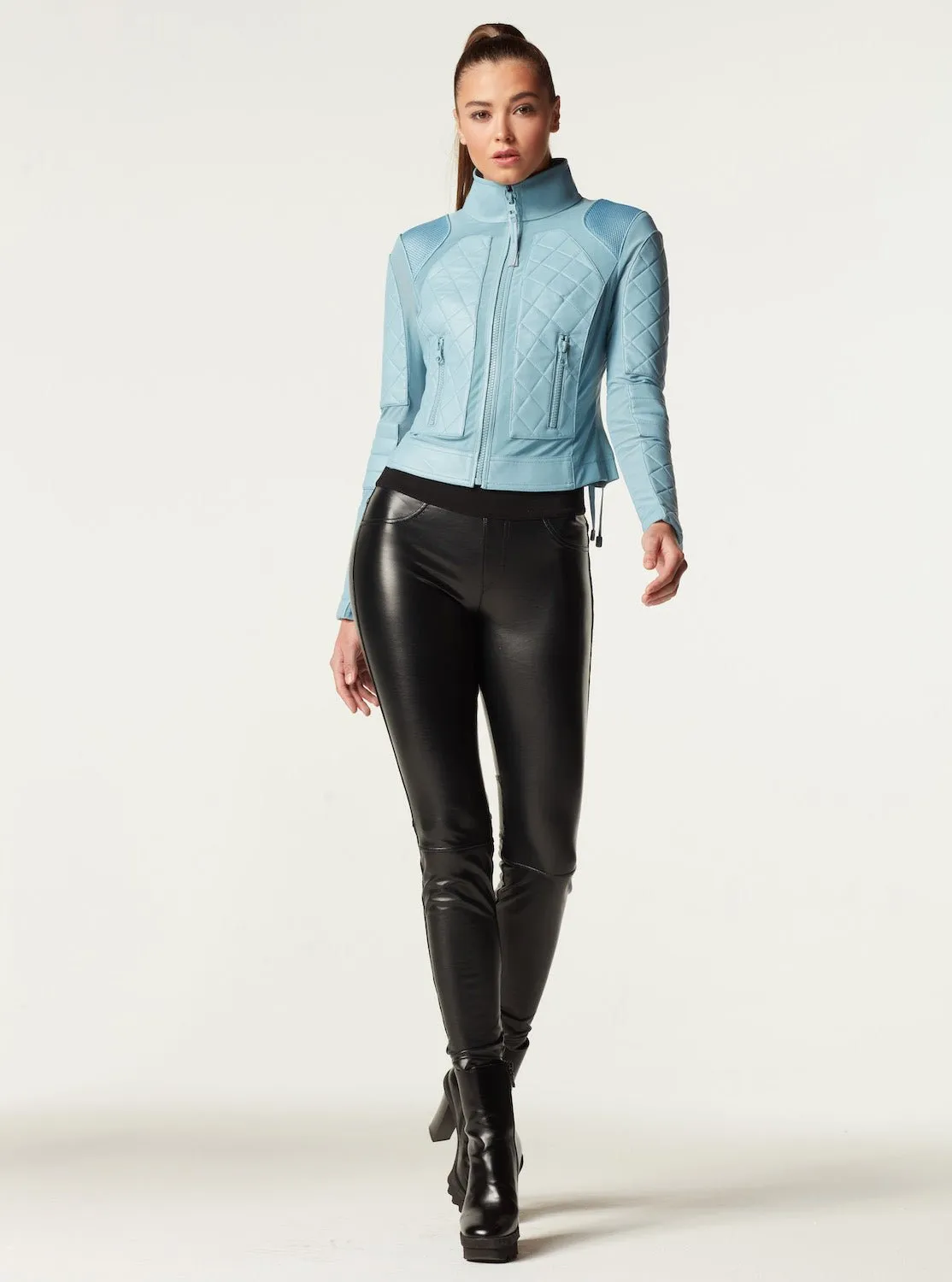 Leather Moto Mesh Jacket - Sky Blue sold by blanc noir product image thumbnail 4