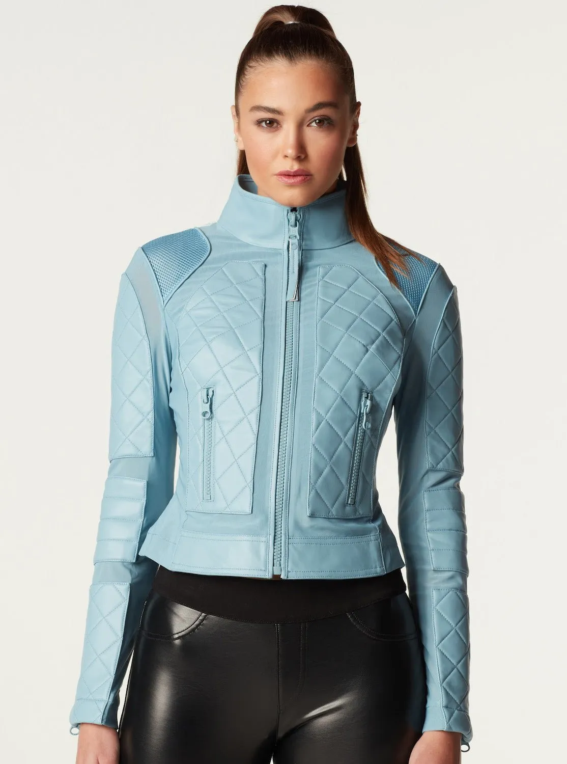 Leather Moto Mesh Jacket - Sky Blue sold by blanc noir product image thumbnail 2