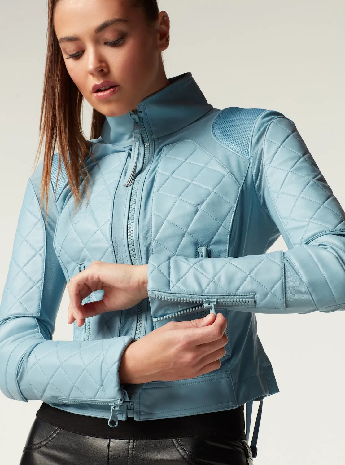 Leather Moto Mesh Jacket - Sky Blue sold by blanc noir product image thumbnail 5