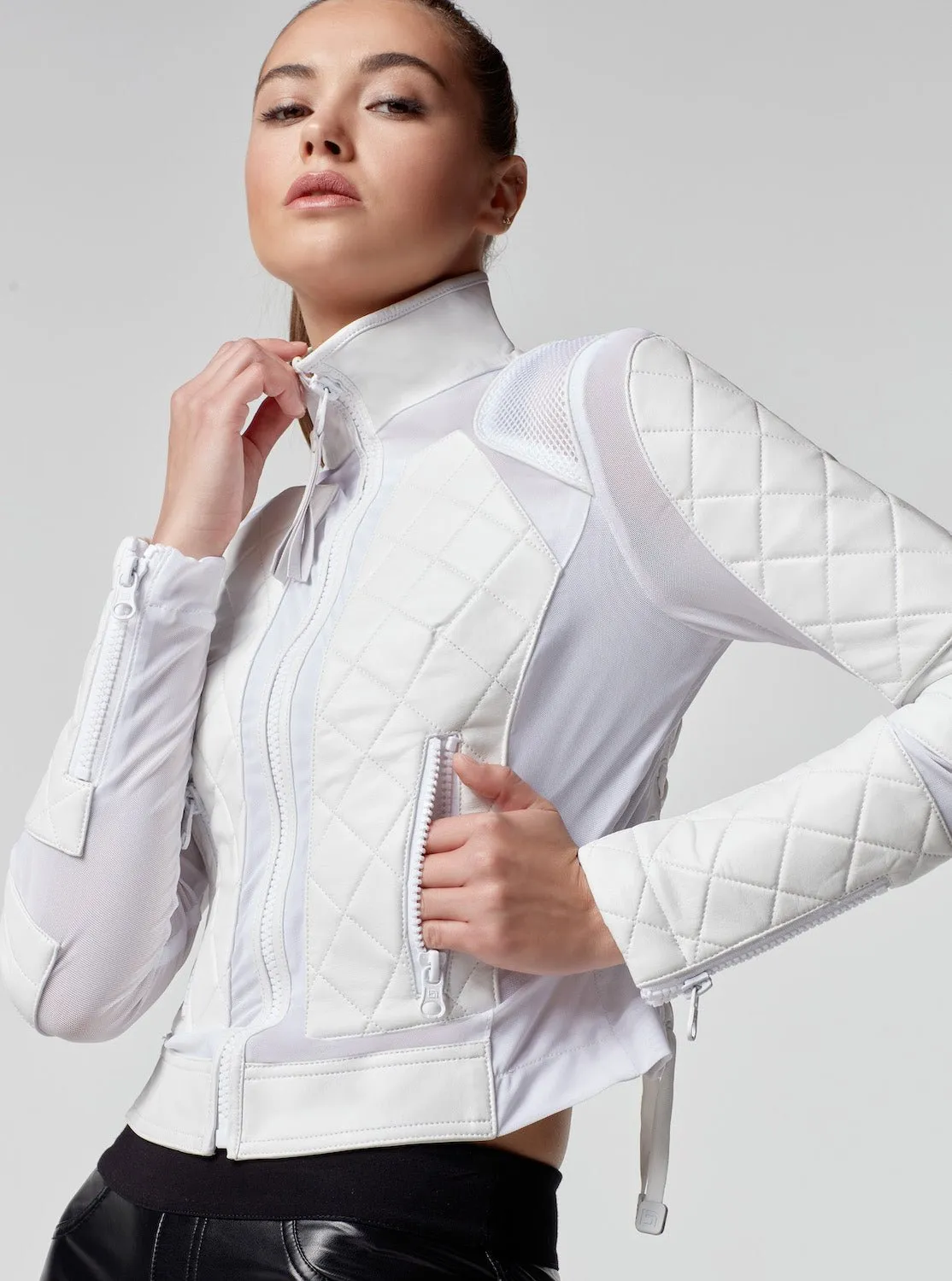 Genuine Classic Leather Mesh Moto Jacket with Lace Up Back sold by blanc noir product image thumbnail 5