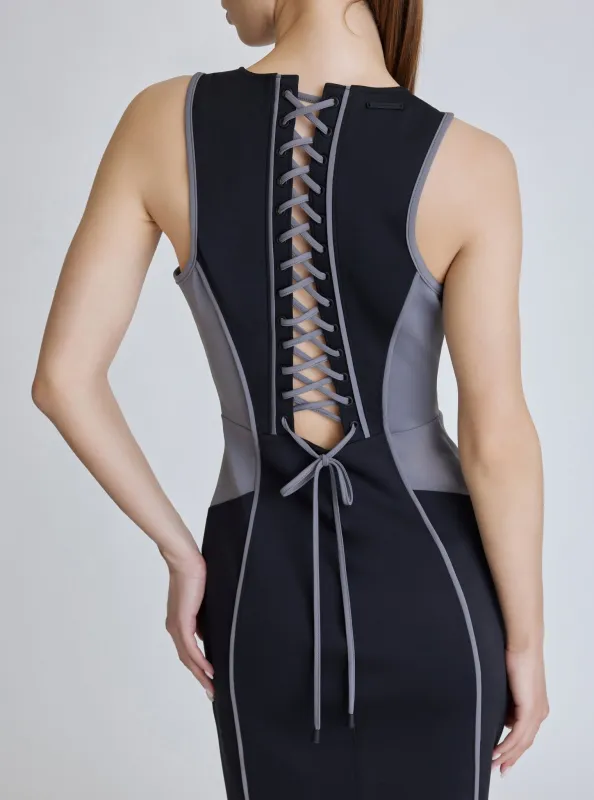 Lace Back Dress - Black Colorblock sold by blanc noir