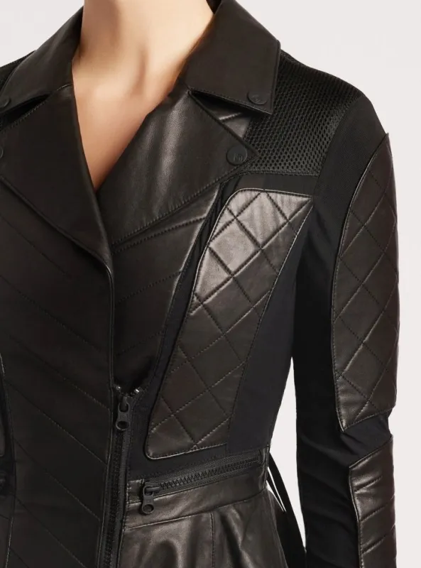 Moto Mesh Genuine Leather Peplum Jacket Black sold by blanc noir