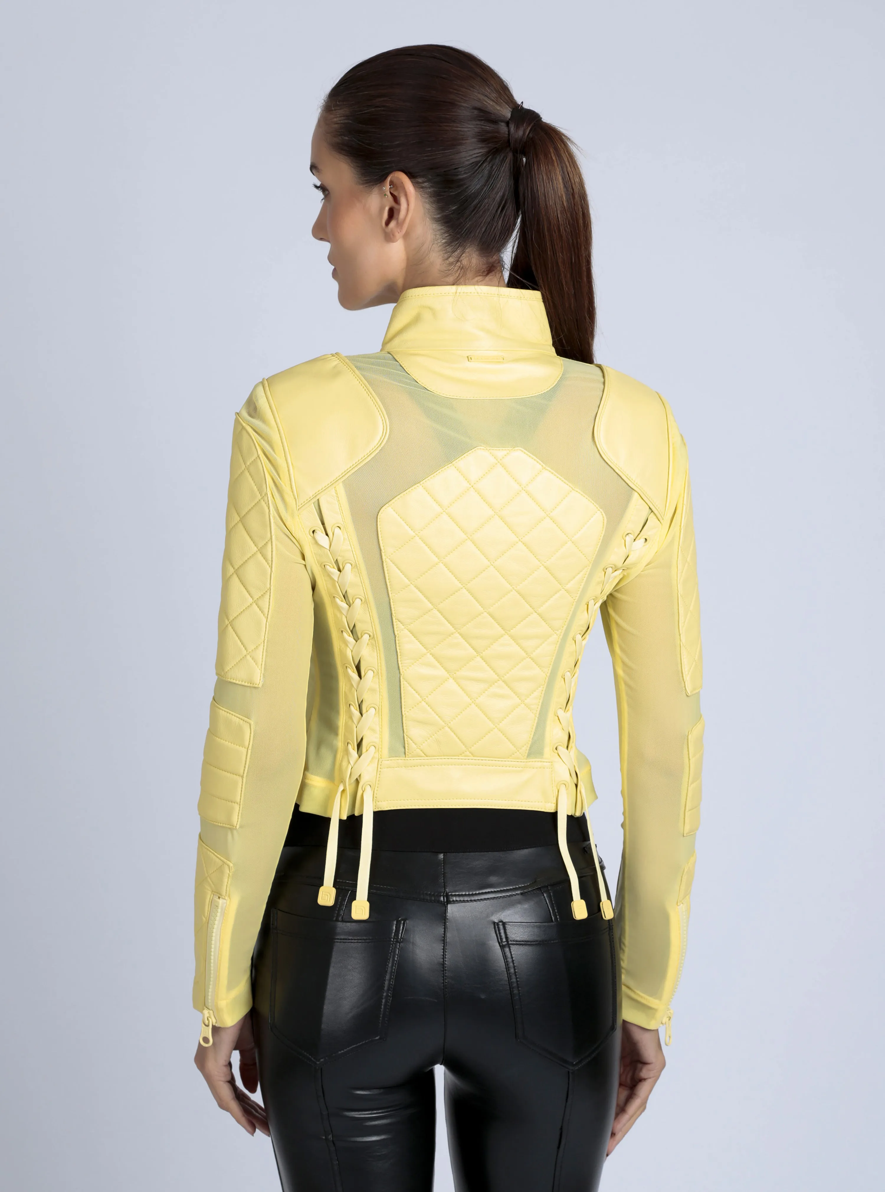 Leather Moto Mesh Jacket - Pale Banana sold by blanc noir product image thumbnail 4