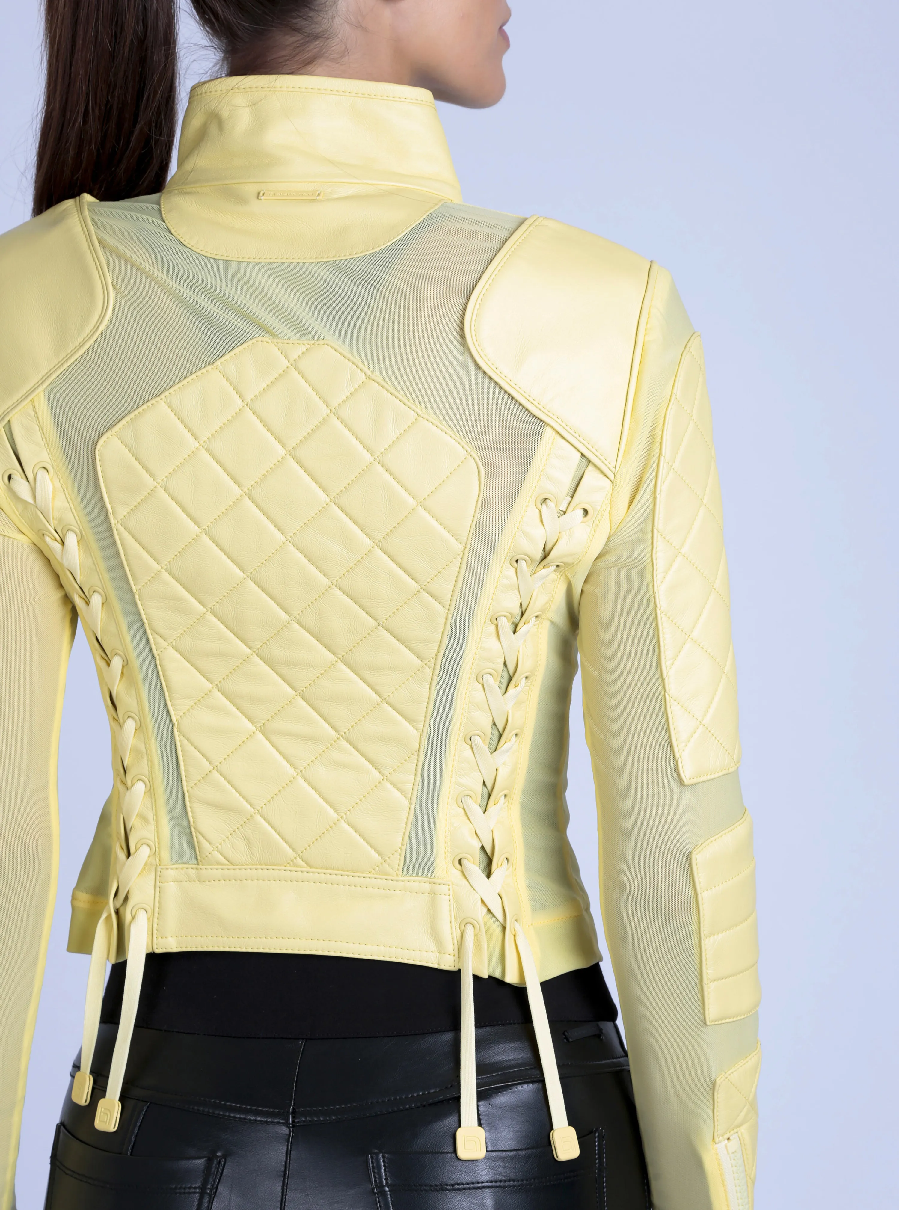 Leather Moto Mesh Jacket - Pale Banana sold by blanc noir