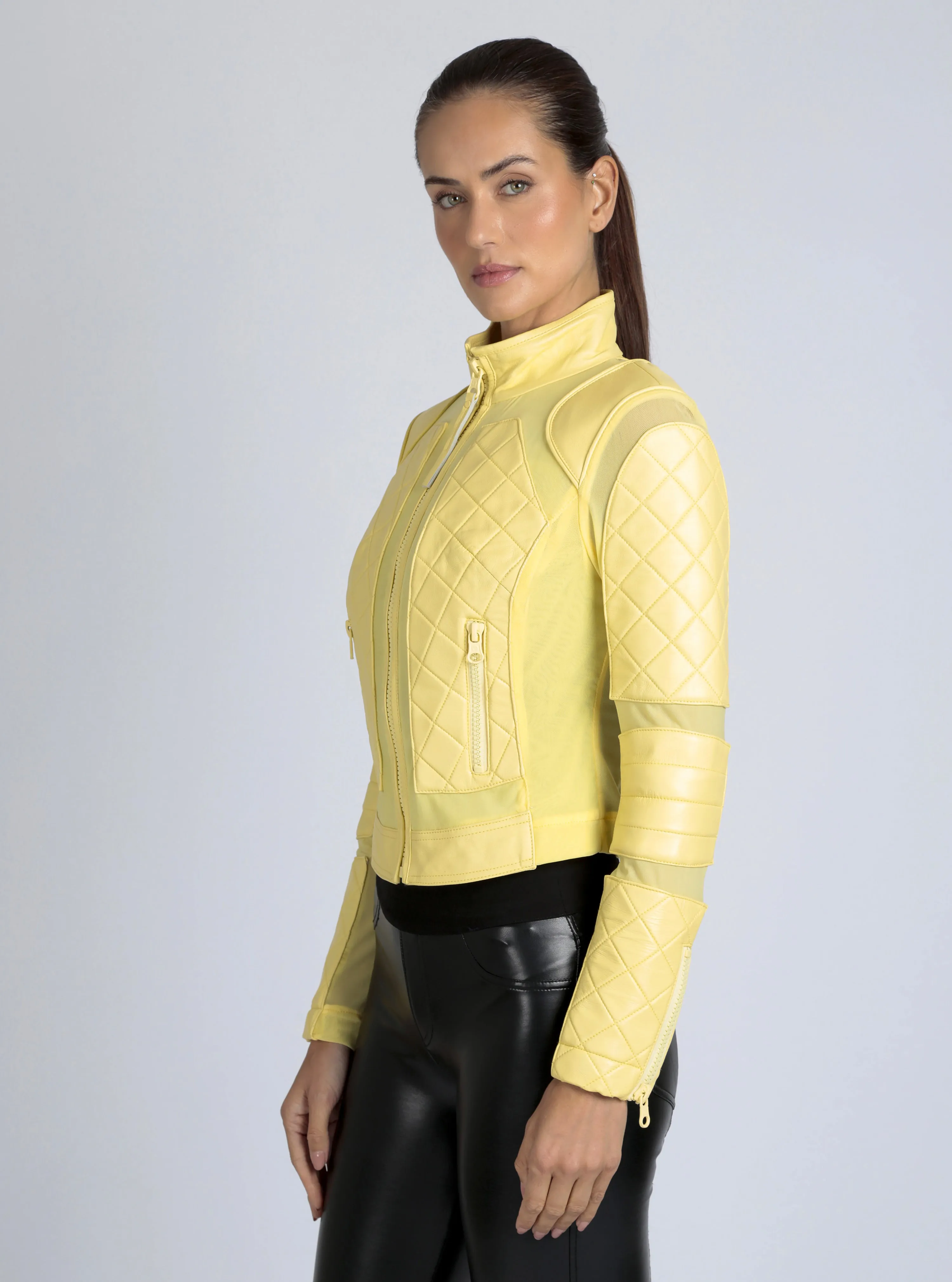 Leather Moto Mesh Jacket - Pale Banana sold by blanc noir product image thumbnail 5