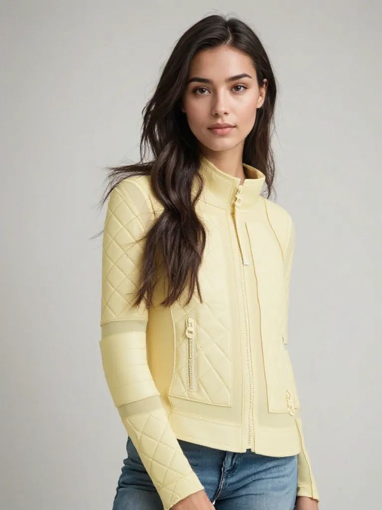 Leather Moto Mesh Jacket - Pale Banana sold by blanc noir product image thumbnail 2