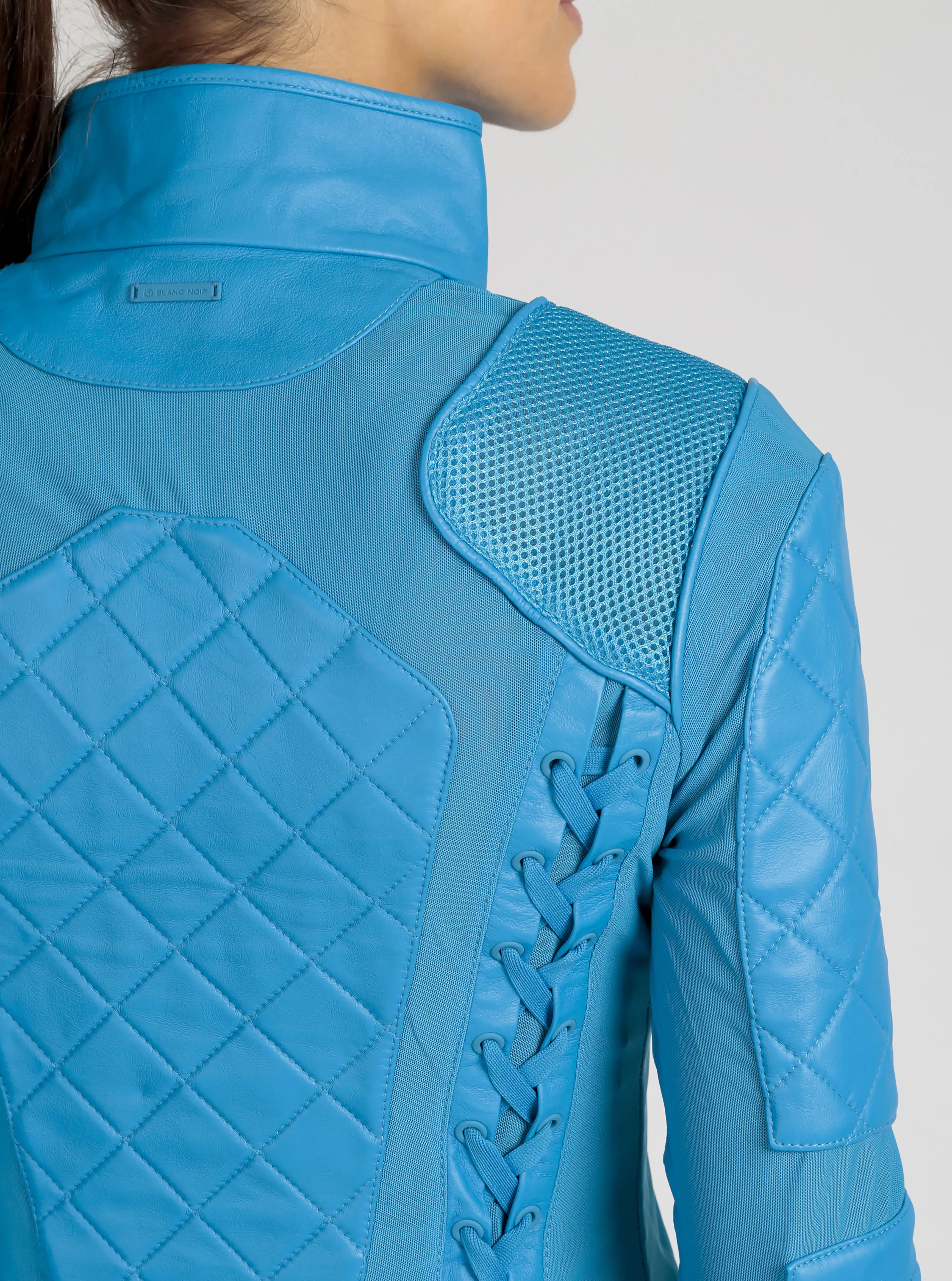 Classic Leather Mesh Moto Jacket Azure or Watermelon (Cranberry) sold by blanc noir product image thumbnail 2