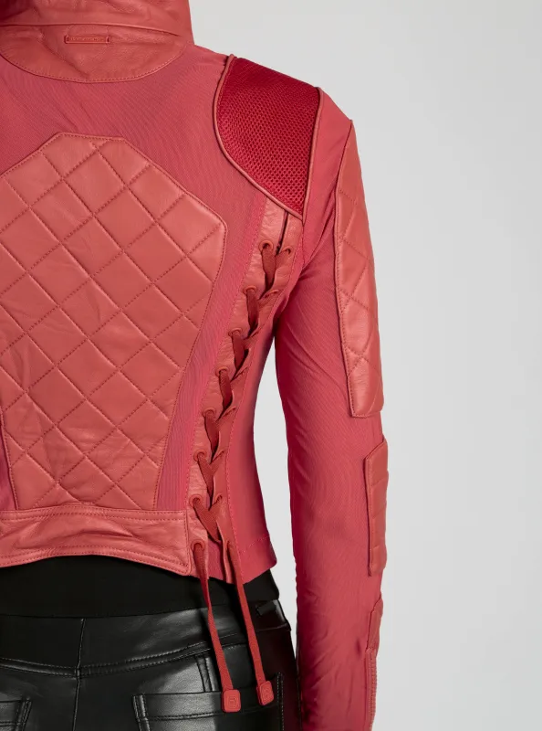 Classic Leather Mesh Moto Jacket Azure or Watermelon (Cranberry) sold by blanc noir