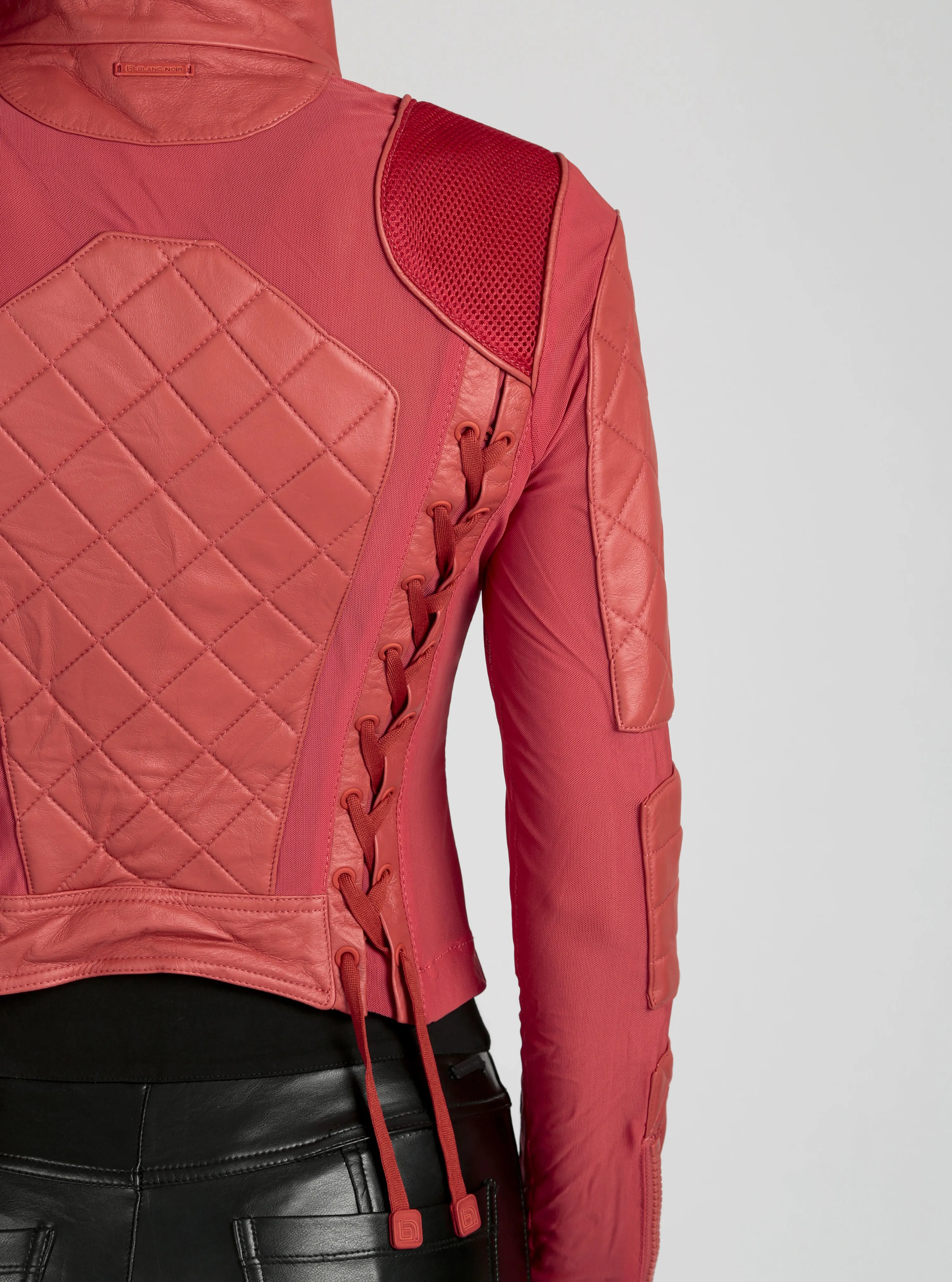 Classic Leather Mesh Moto Jacket Azure or Watermelon (Cranberry) sold by blanc noir