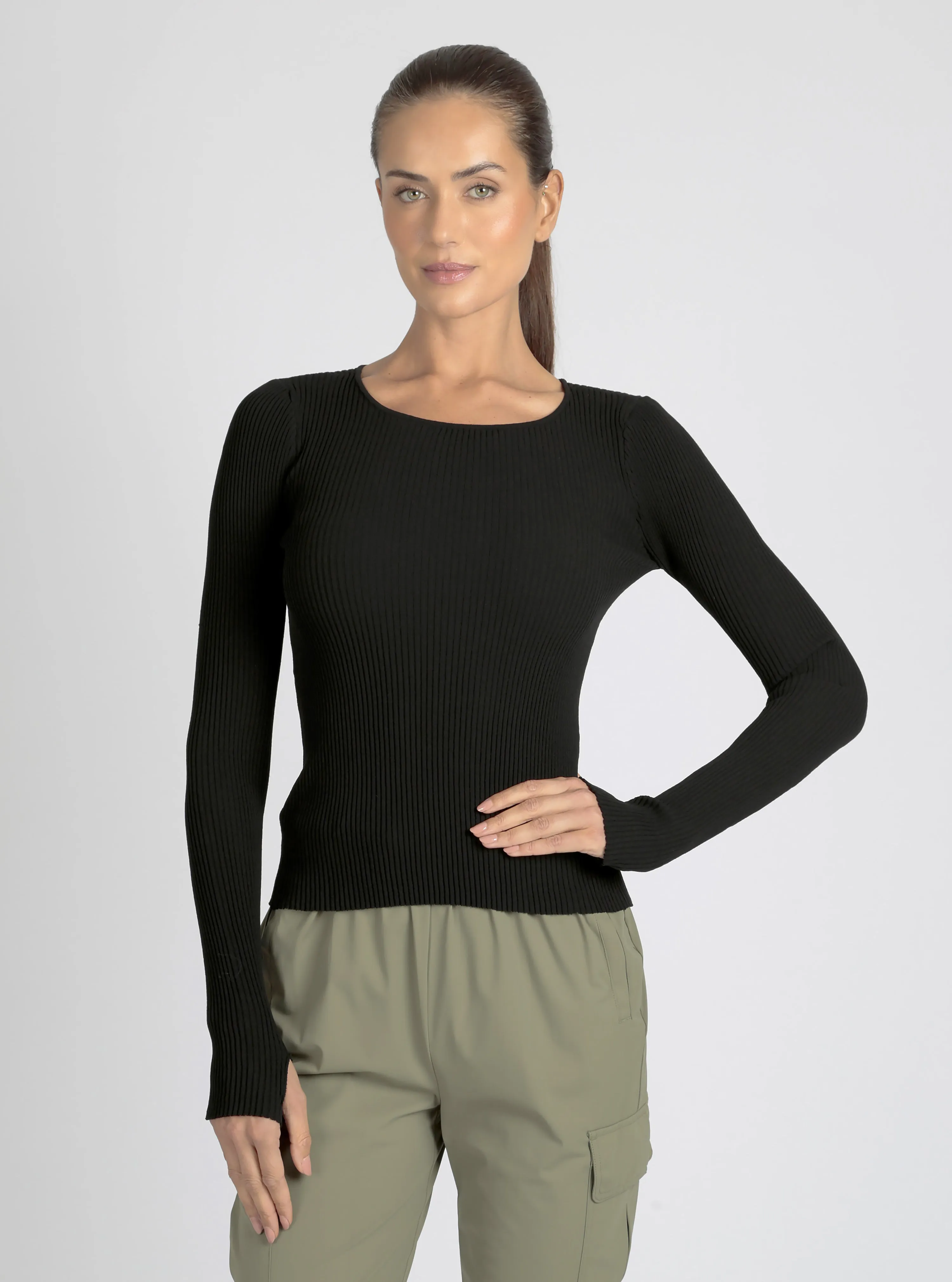 Two Tone Rib Long Sleeve Top sold by blanc noir product image thumbnail 2