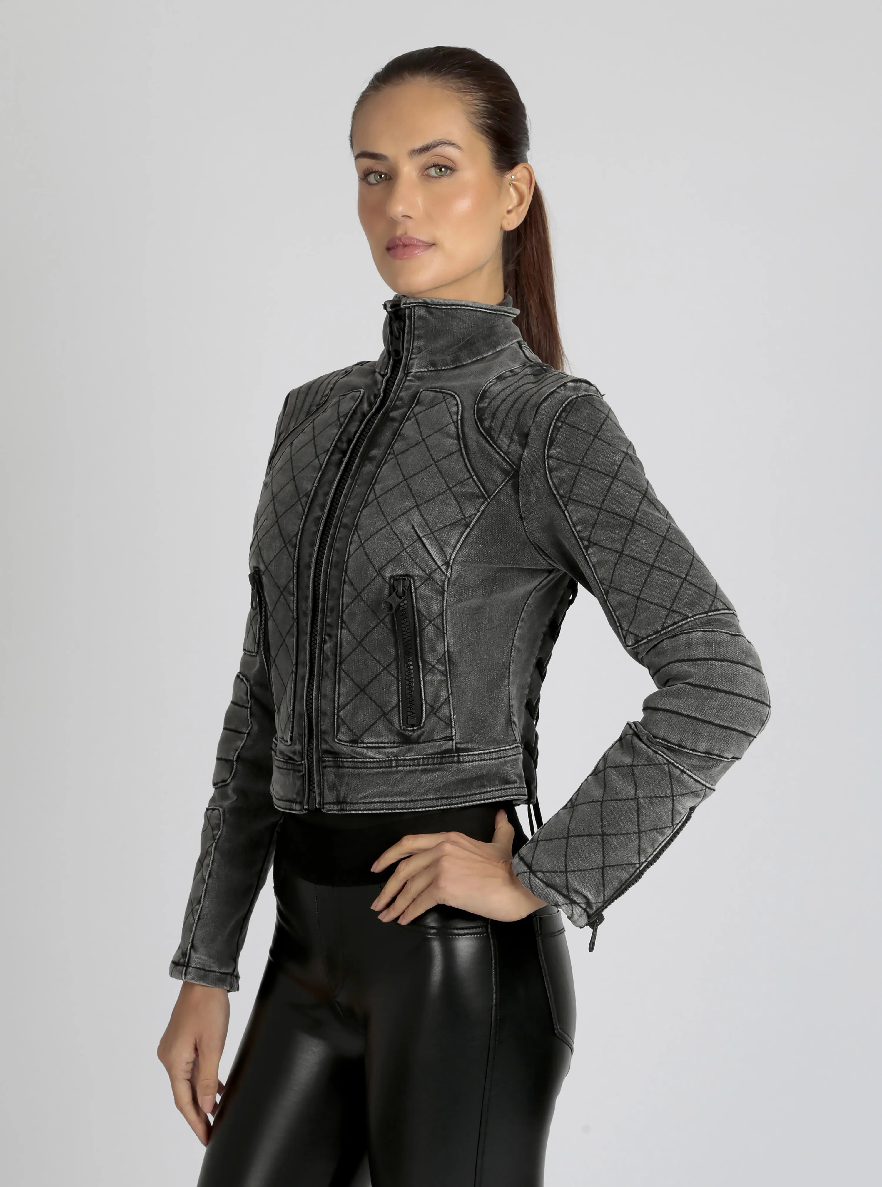 Denim Moto Jacket sold by blanc noir product image thumbnail 5