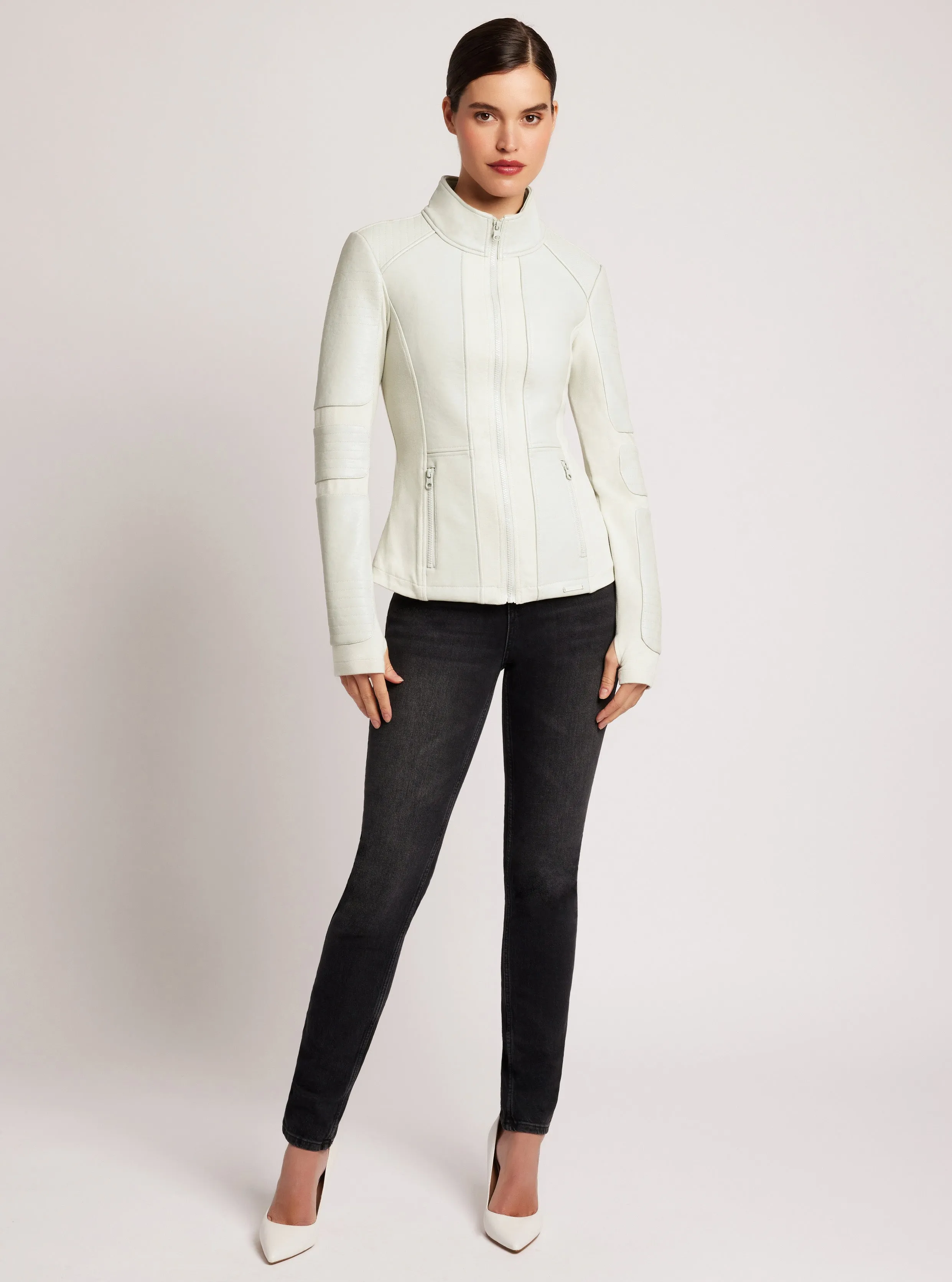 Zip Front Moto Jacket Vegan Leather / Bonded French Terry sold by blanc noir product image thumbnail 5