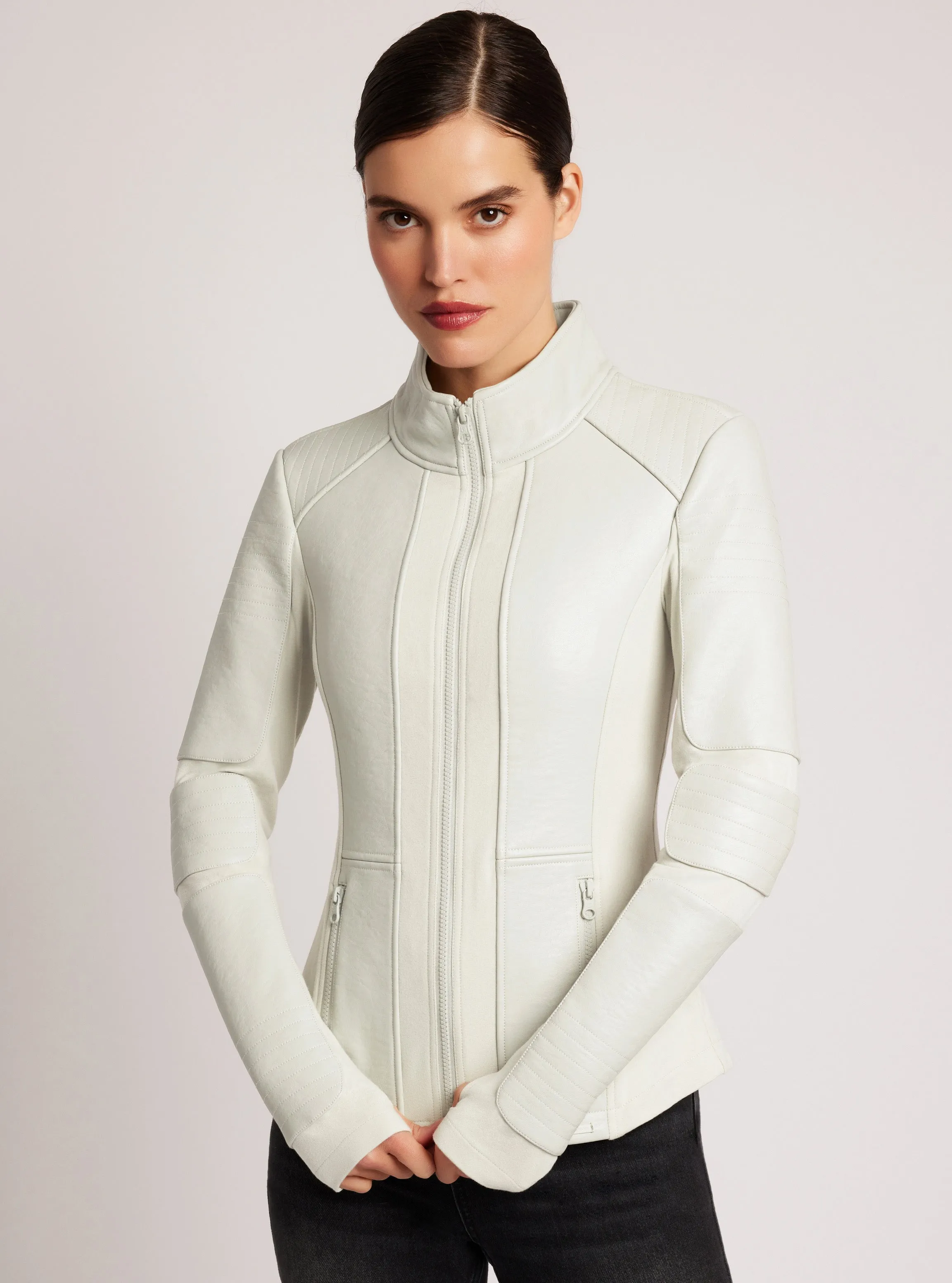 Zip Front Moto Jacket Vegan Leather / Bonded French Terry sold by blanc noir product image thumbnail 2