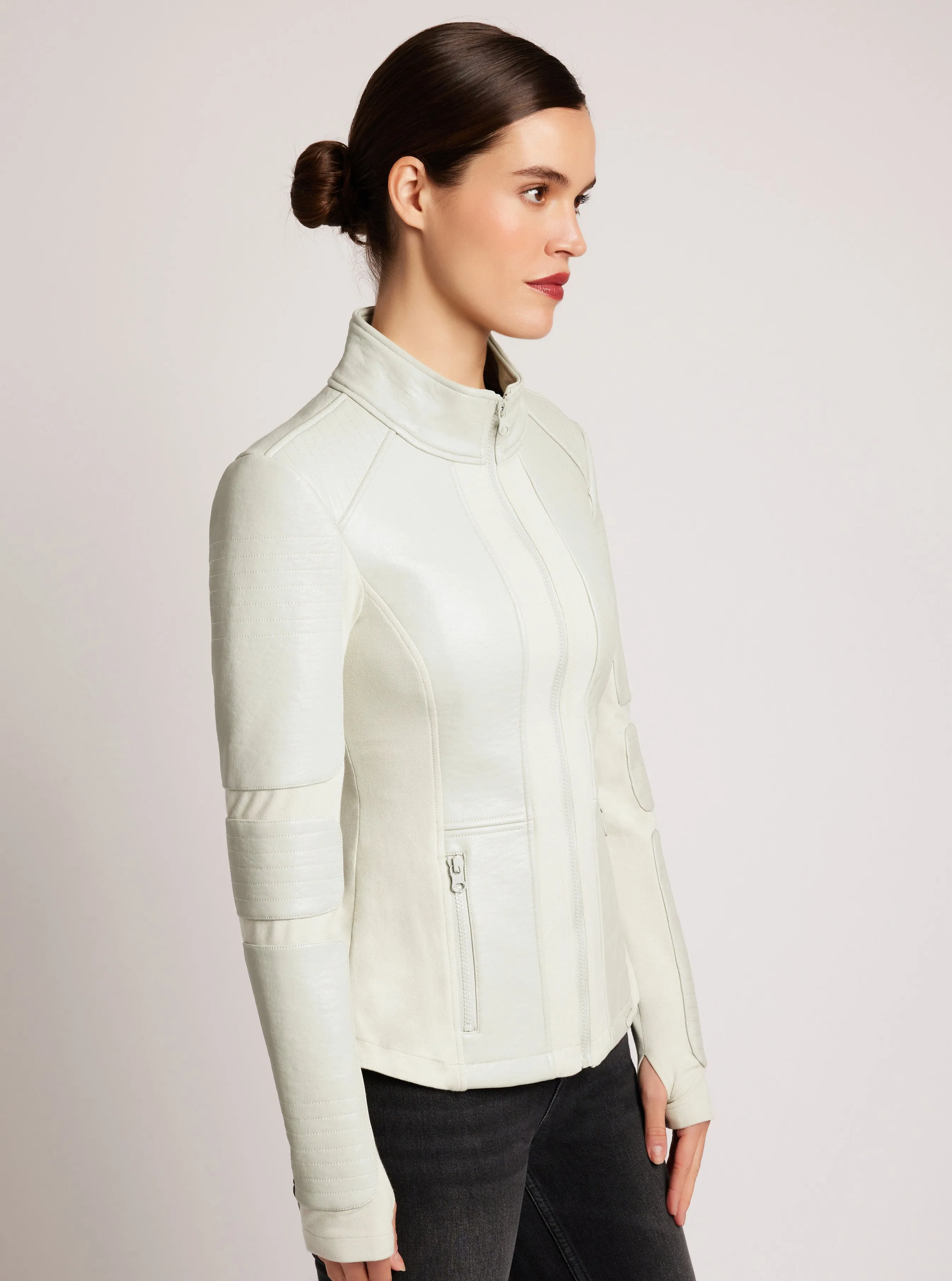 Zip Front Moto Jacket Vegan Leather / Bonded French Terry sold by blanc noir product image thumbnail 3