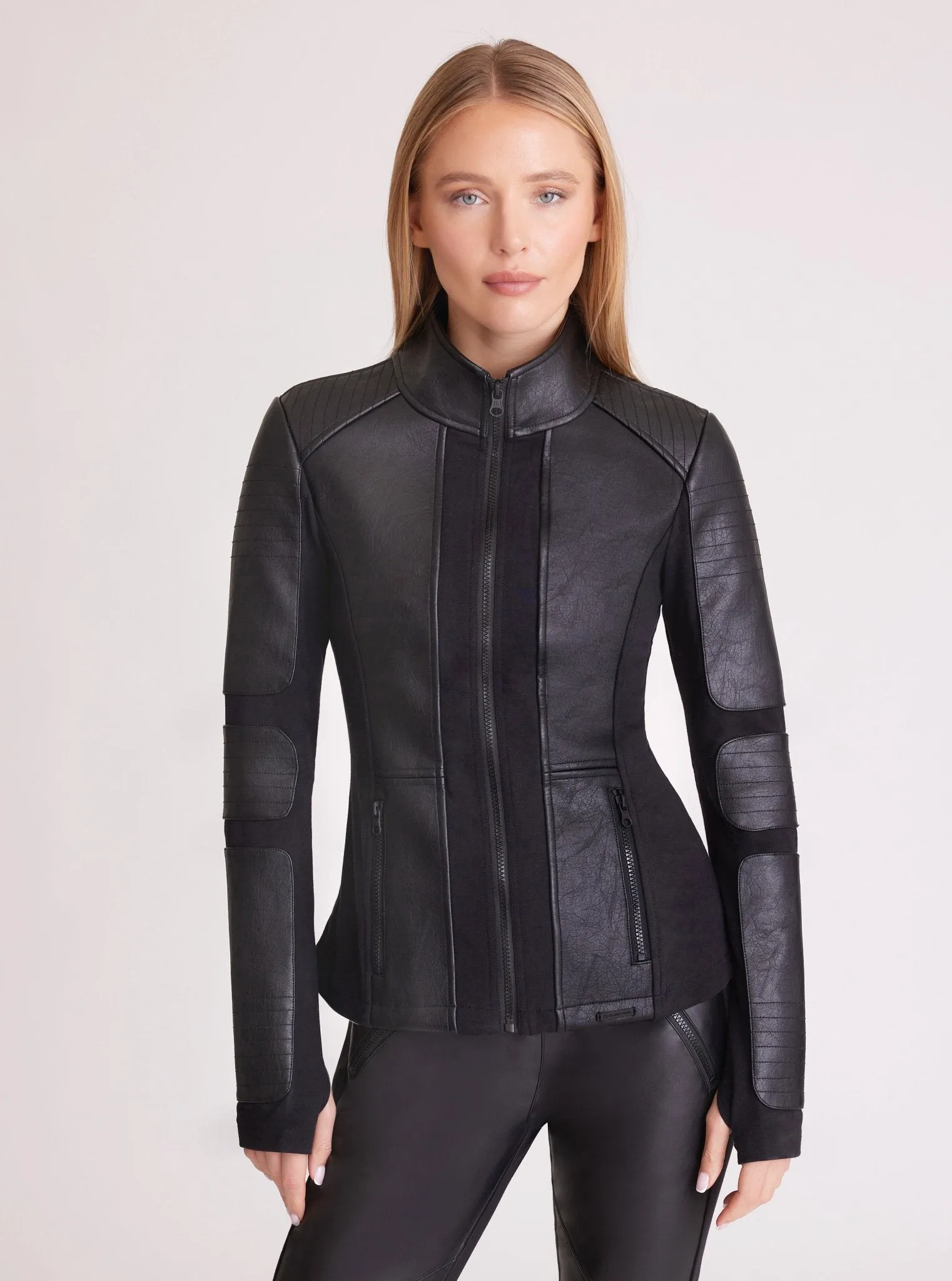 Zip Front Moto Jacket - Vegan Leather / Bonded French Terry sold by blanc noir product image thumbnail 3