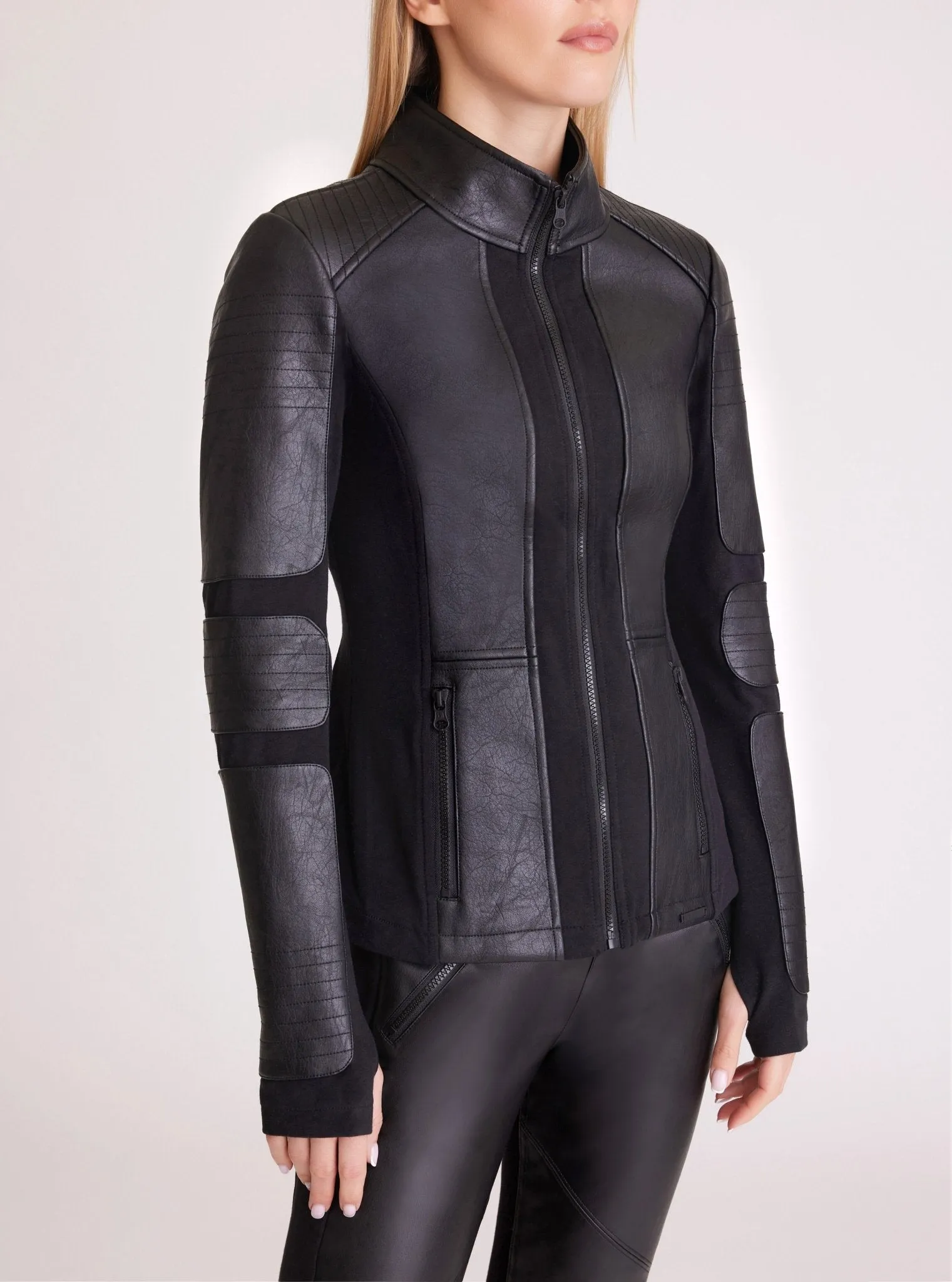 Zip Front Moto Jacket - Vegan Leather / Bonded French Terry sold by blanc noir product image thumbnail 4