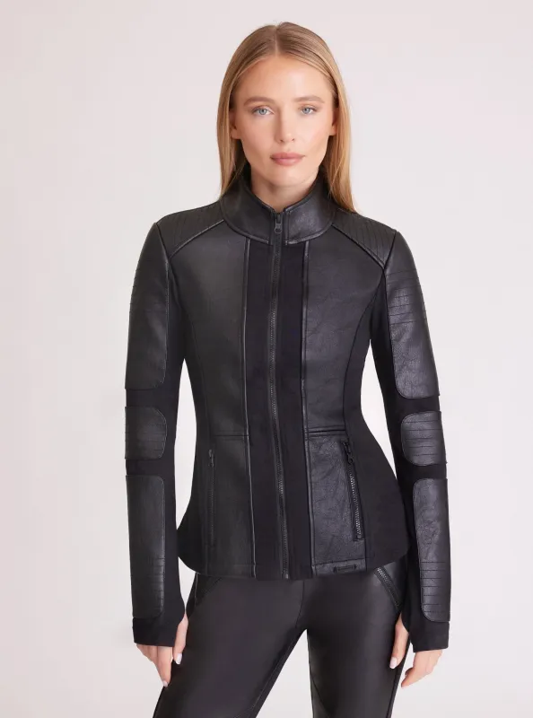 Zip Front Moto Jacket - Vegan Leather / Bonded French Terry sold by blanc noir