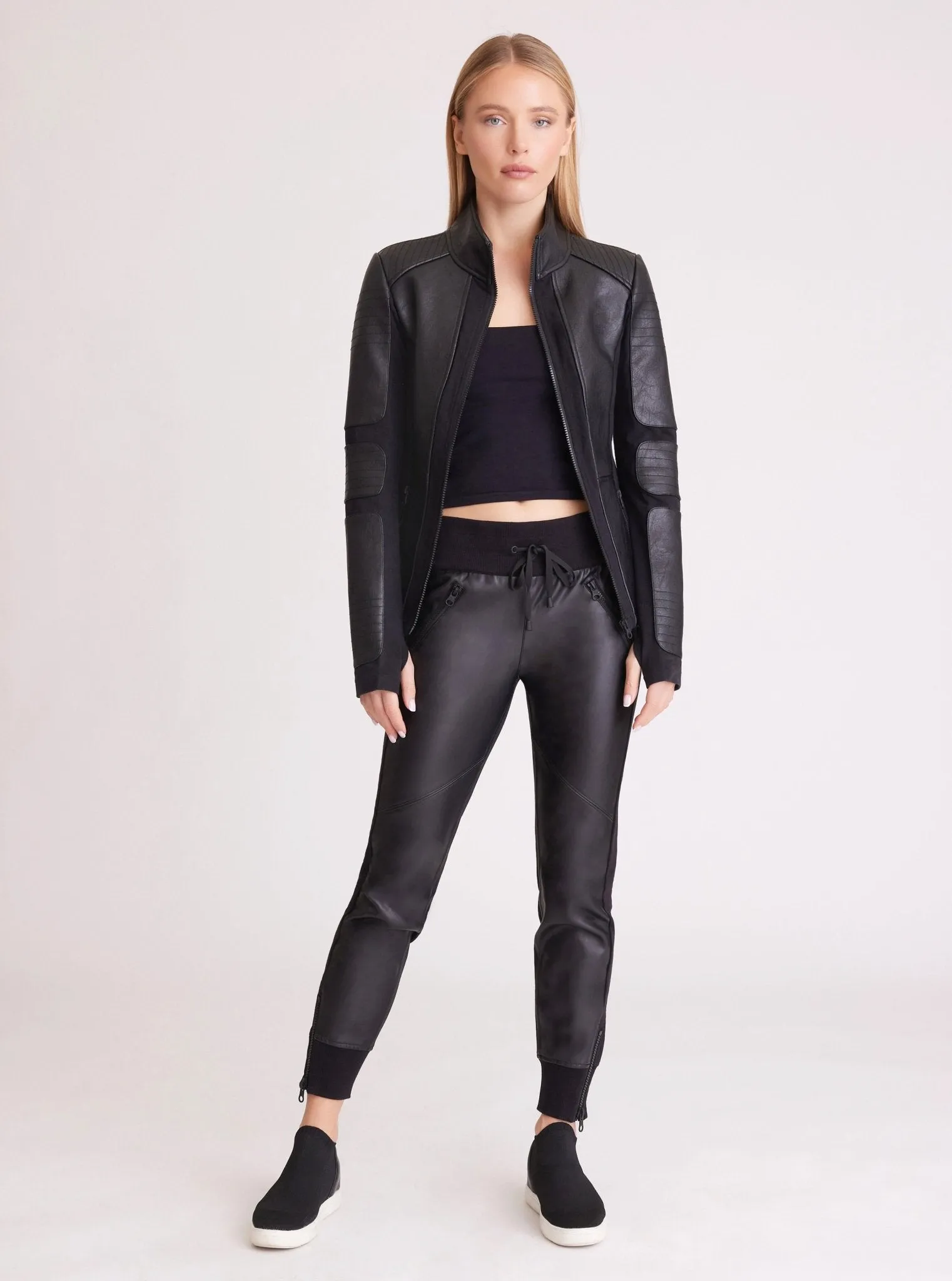 Zip Front Moto Jacket - Vegan Leather / Bonded French Terry sold by blanc noir product image thumbnail 5