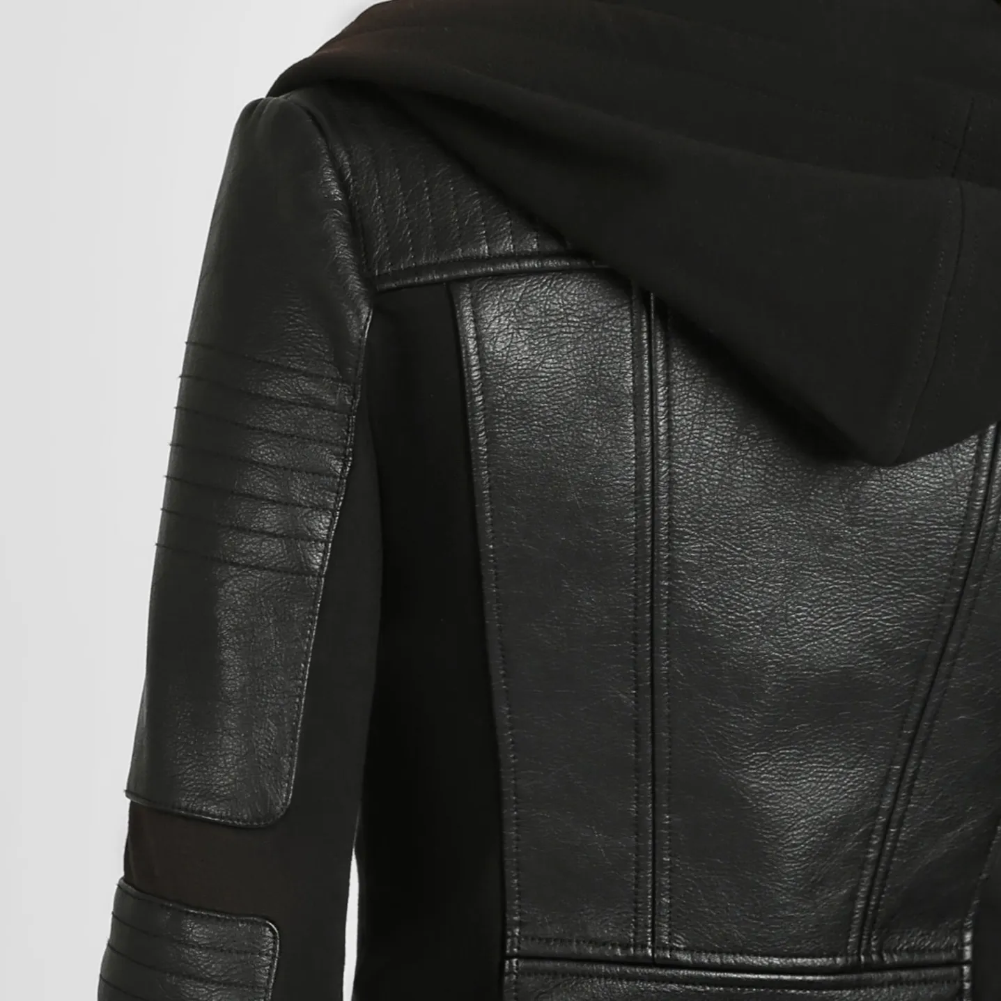 Asym Vegan Leather Hooded Moto - Black Bonded French Terry sold by blanc noir product image thumbnail 2