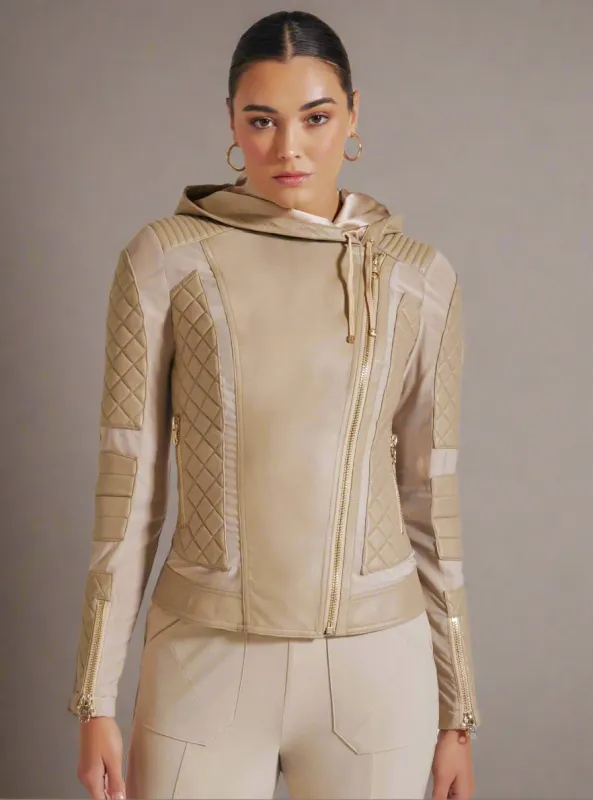 VOYAGE HOODED MOTO WITH GOLD TRIMS sold by blanc noir