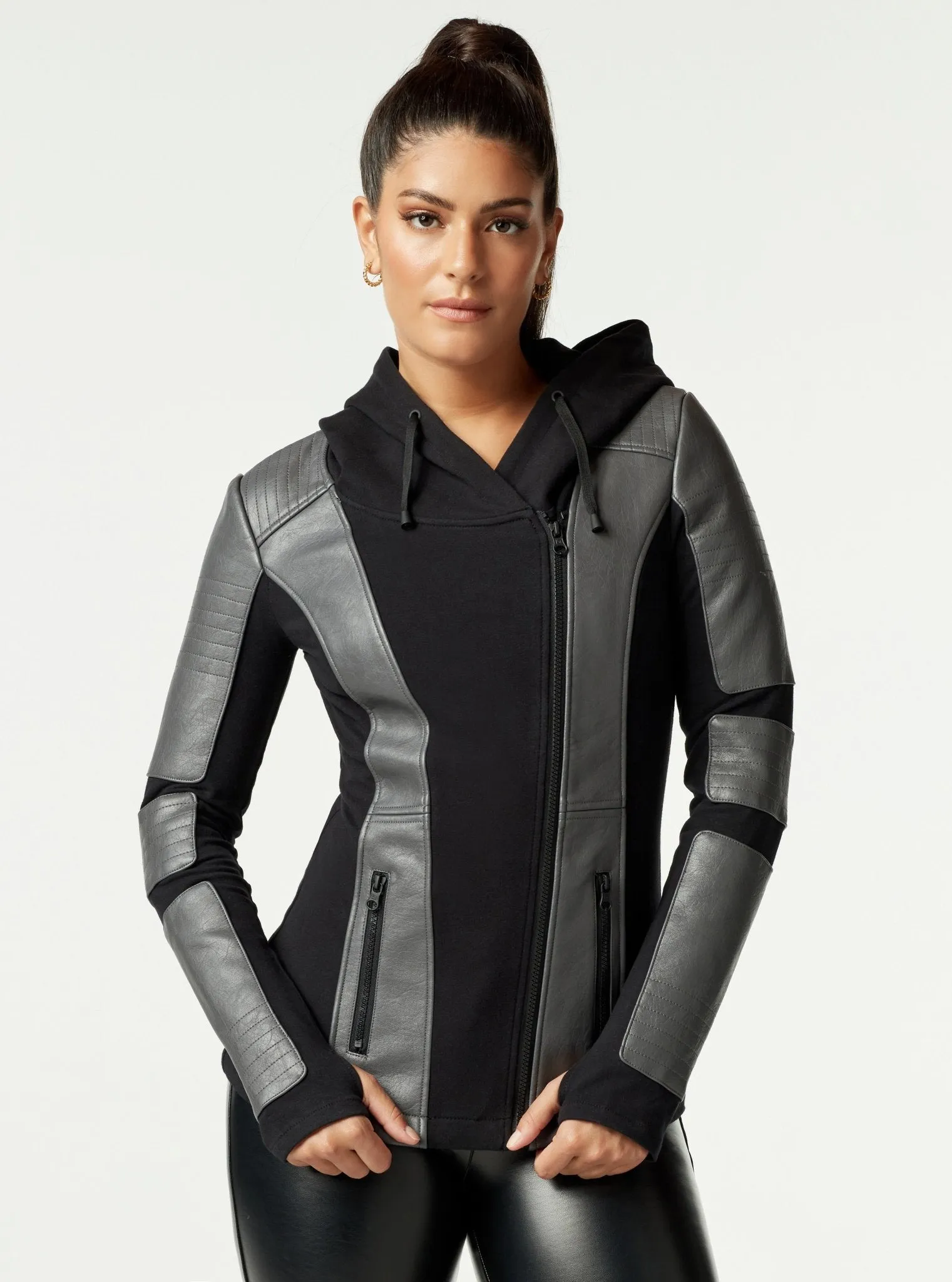 Asym Hooded Moto - Grey/Black sold by blanc noir product image thumbnail 2