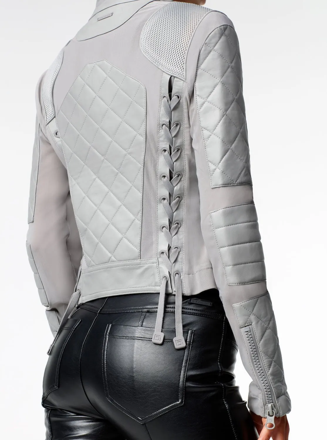 Classic Leather Mesh Moto Jacket - Sharkskin sold by blanc noir product image thumbnail 4