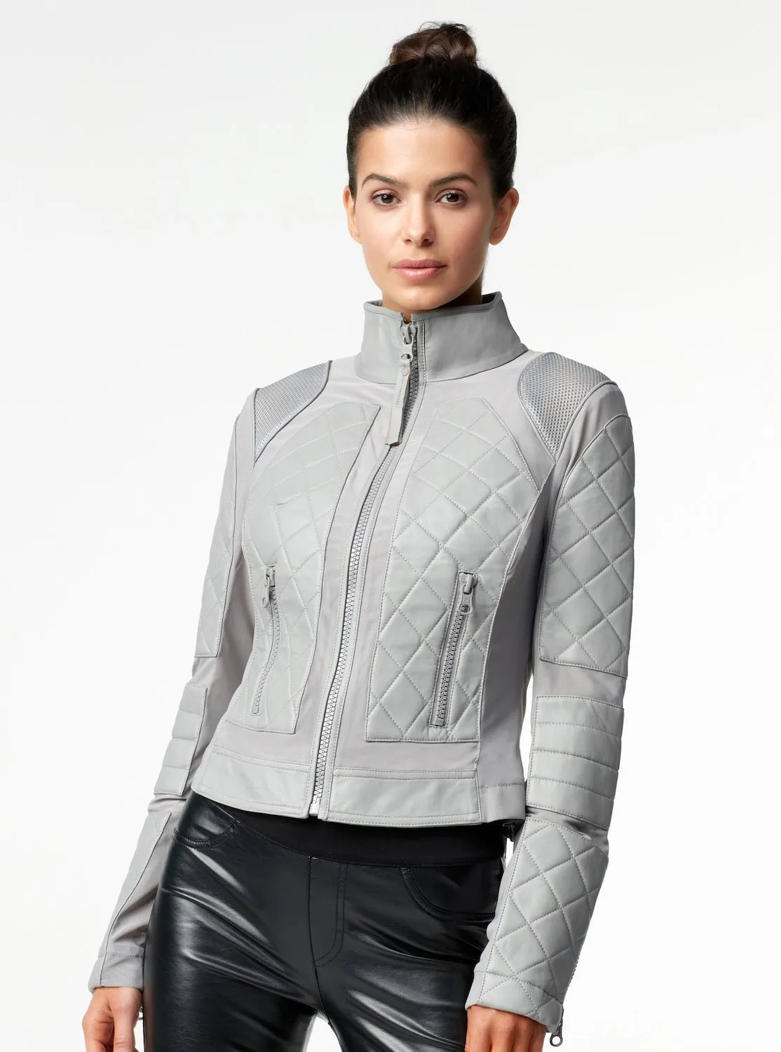 Classic Leather Mesh Moto Jacket - Sharkskin sold by blanc noir product image thumbnail 2