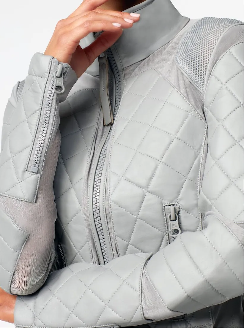 Classic Leather Mesh Moto Jacket - Sharkskin sold by blanc noir