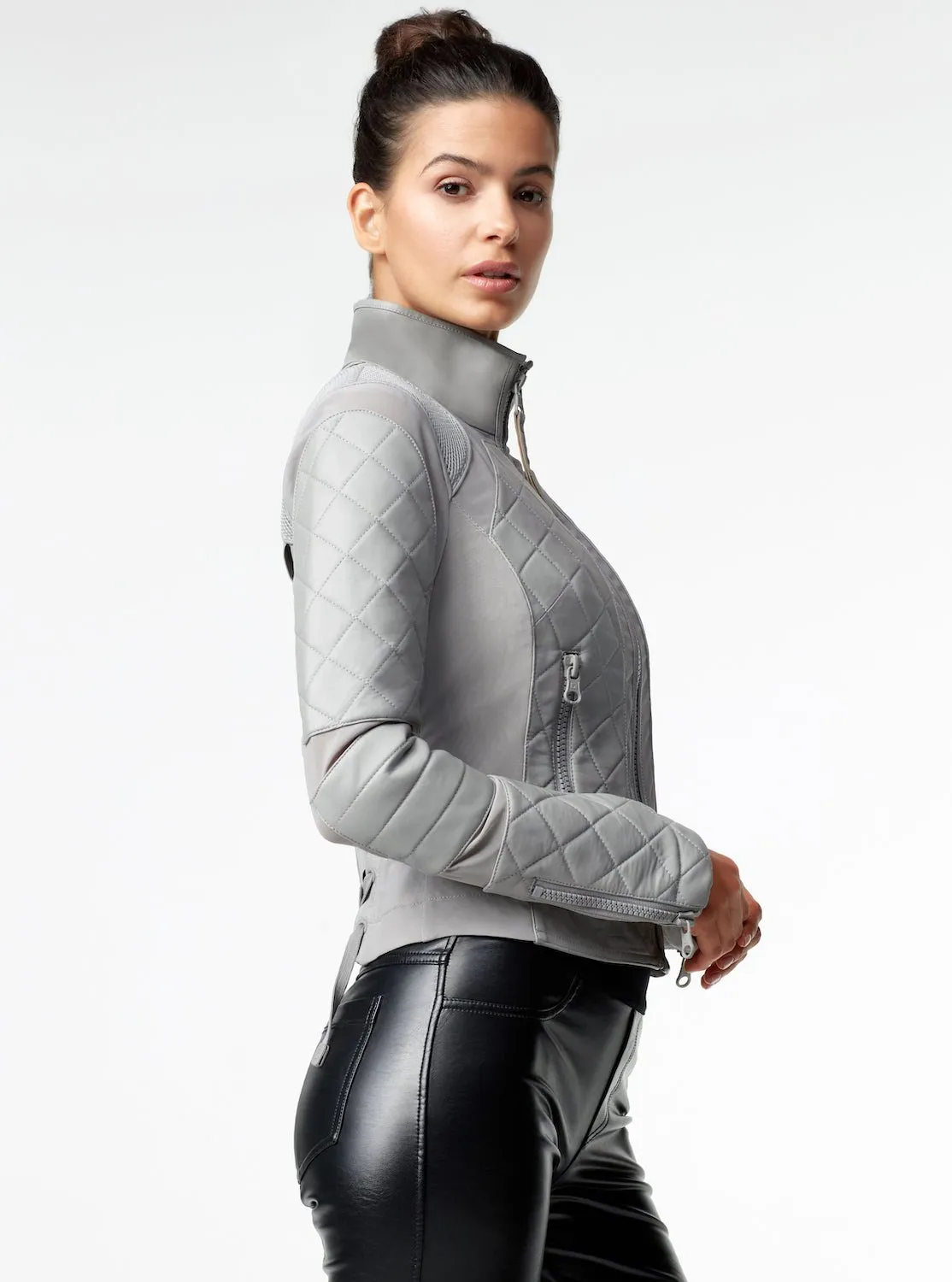 Classic Leather Mesh Moto Jacket - Sharkskin sold by blanc noir product image thumbnail 3