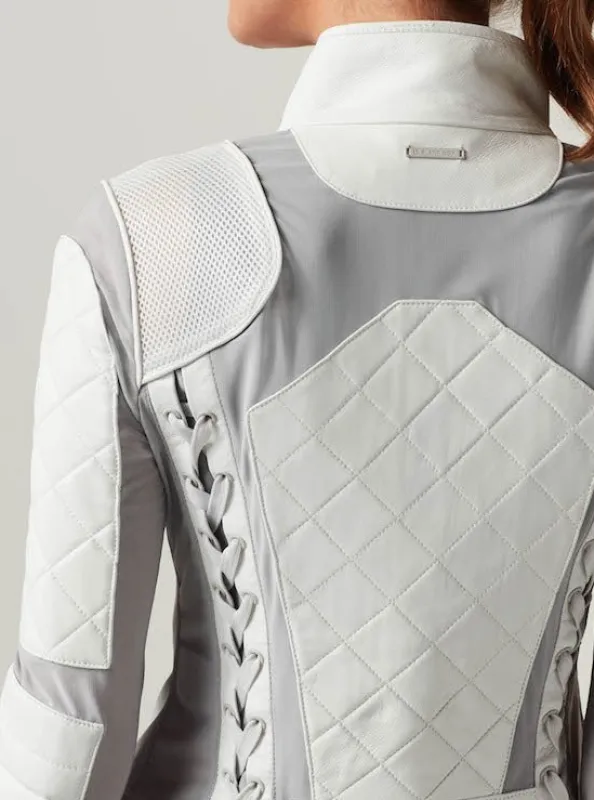 Classic Leather Mesh Moto - White / Gray sold by blanc noir