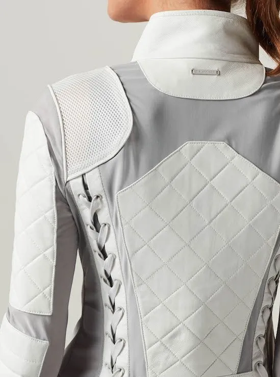 Classic Leather Mesh Moto - White / Gray sold by blanc noir
