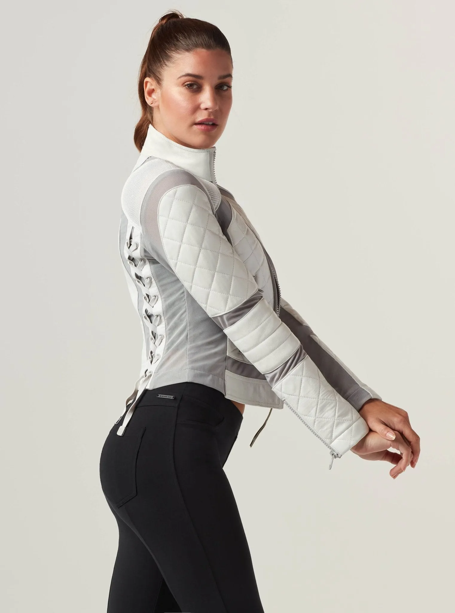 Classic Leather Mesh Moto - White / Gray sold by blanc noir product image thumbnail 5