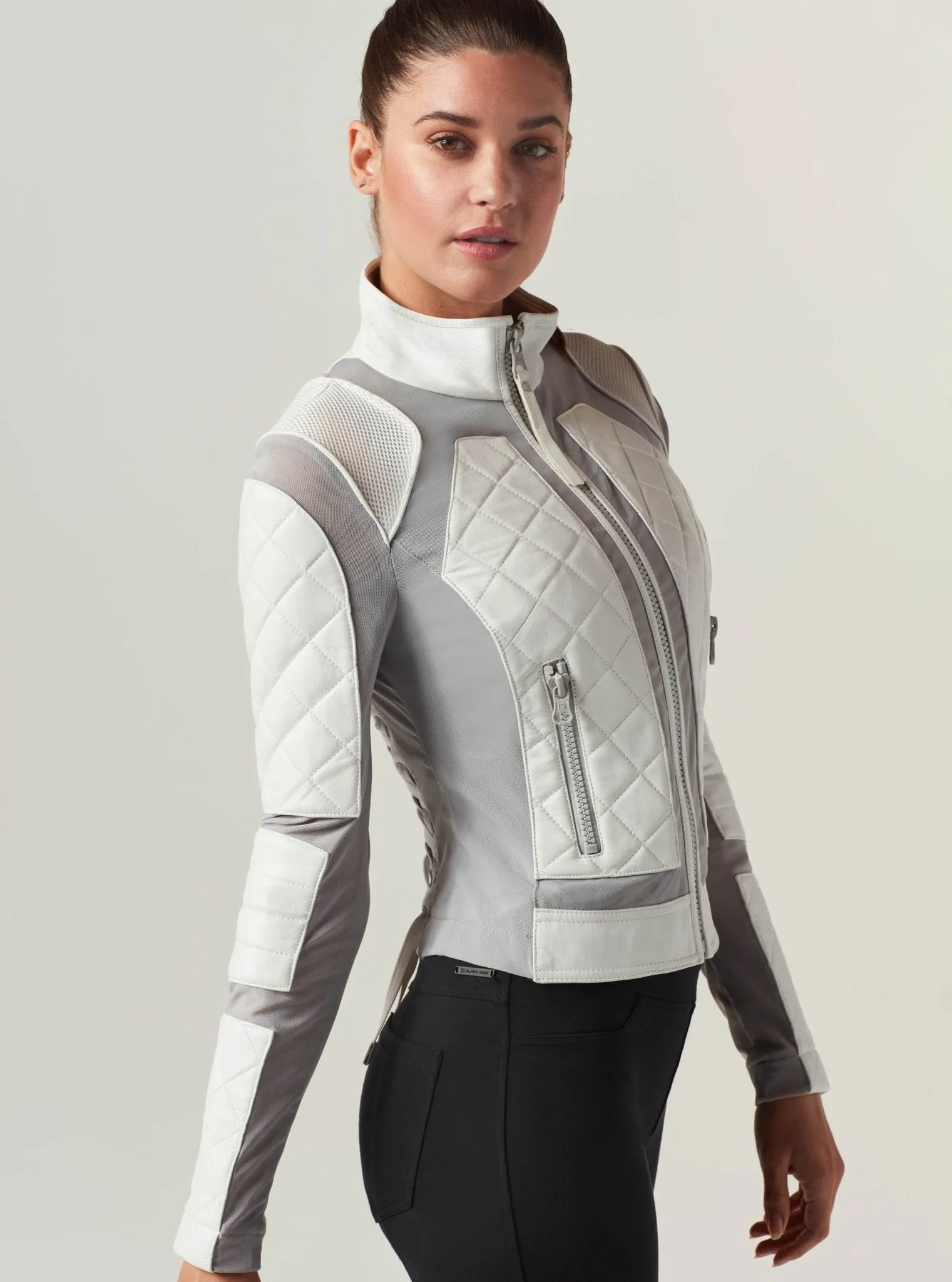Classic Leather Mesh Moto - White / Gray sold by blanc noir product image thumbnail 3