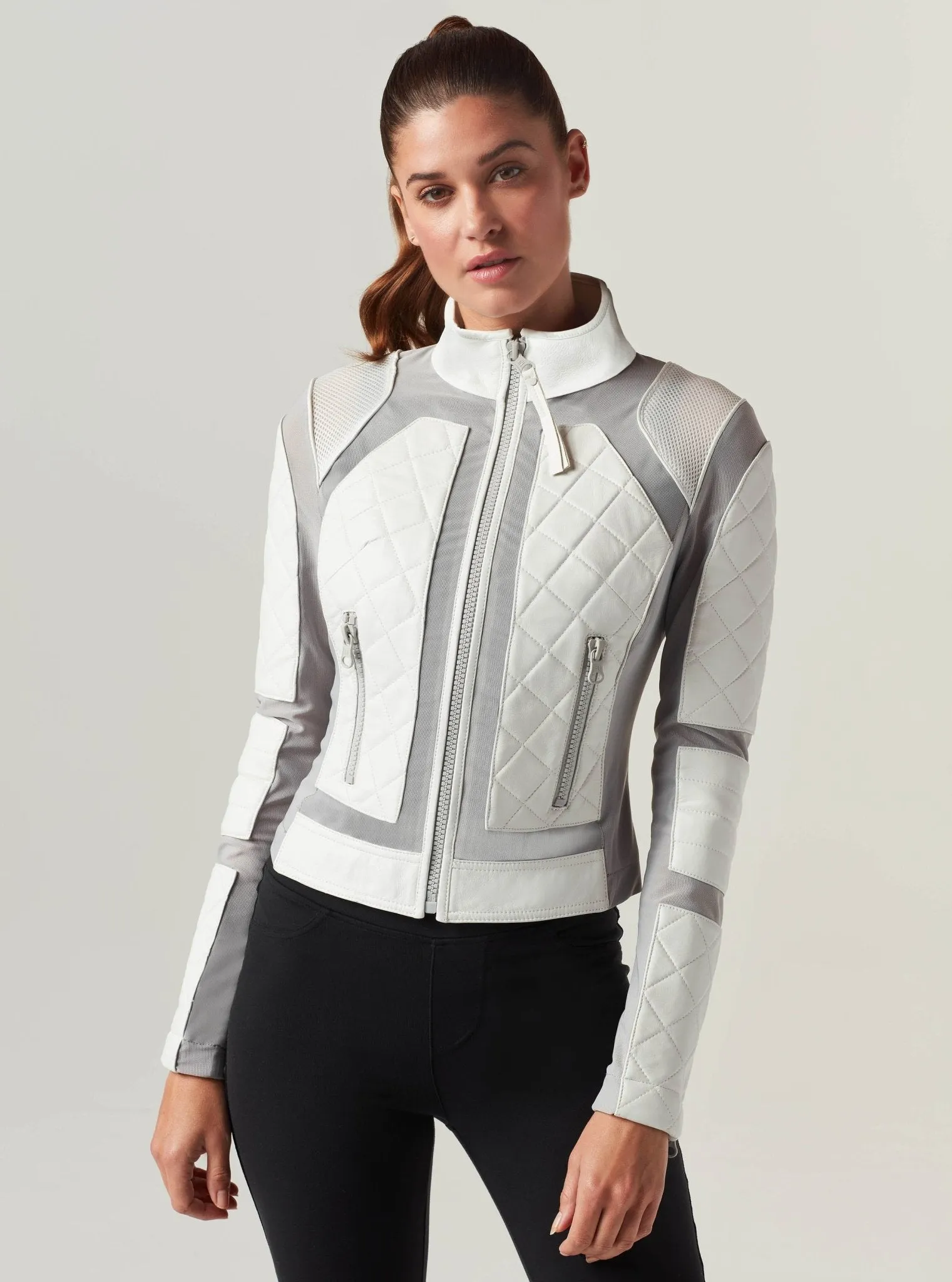 Classic Leather Mesh Moto - White / Gray sold by blanc noir product image thumbnail 2
