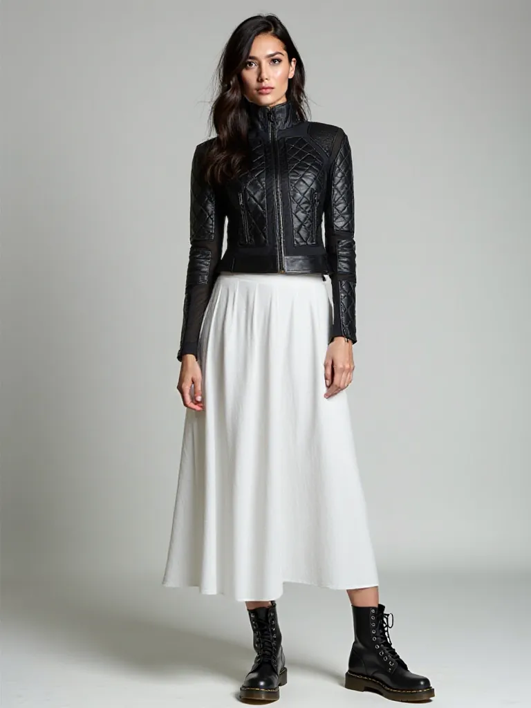 Classic Black Quilted Genuine Leather Mesh Moto Jacket sold by blanc noir product image thumbnail 2