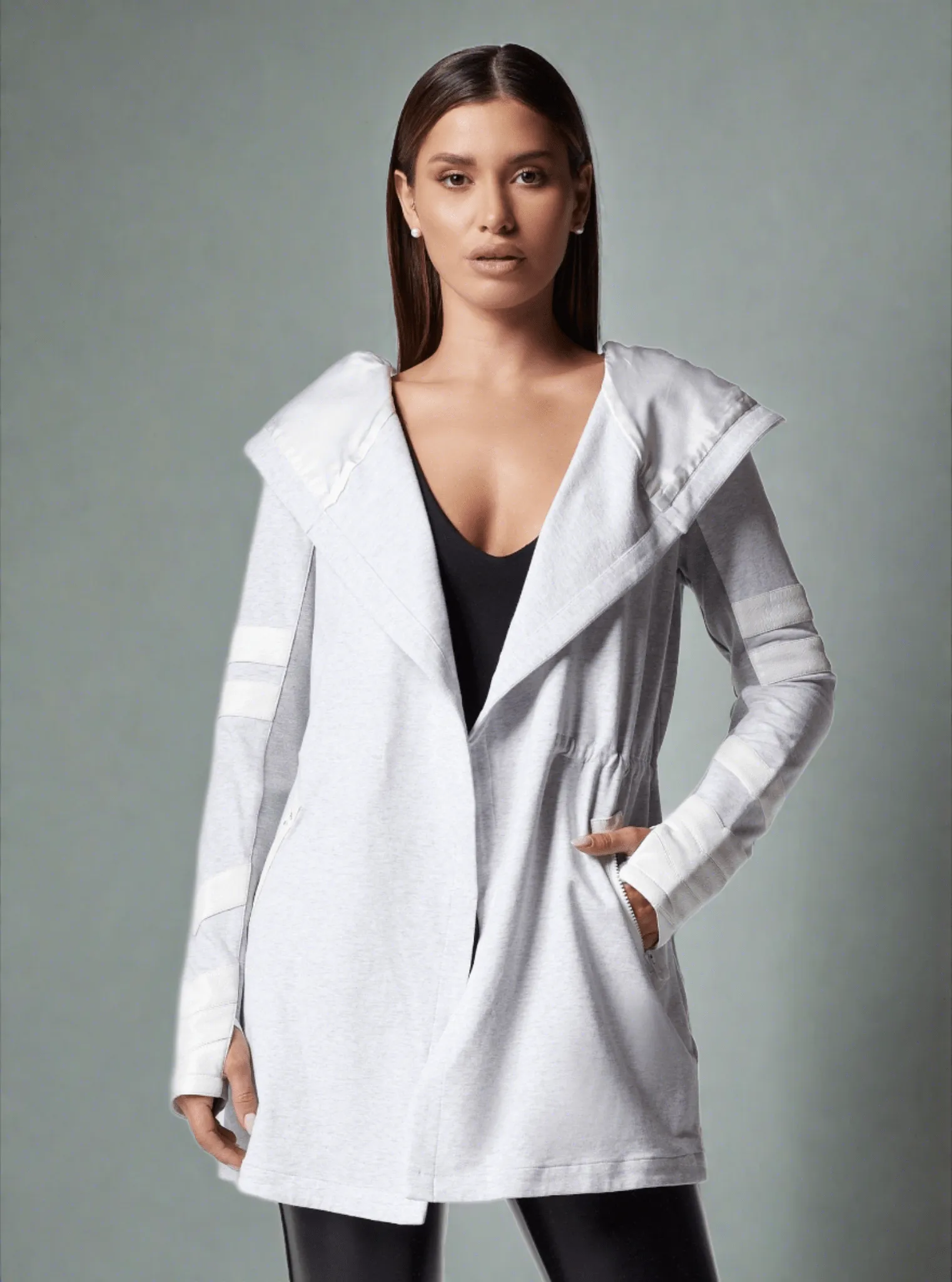 Maitri Stretch Wrap Traveller Jacket with Vegan Trim and Silk Hood sold by blanc noir product image thumbnail 2