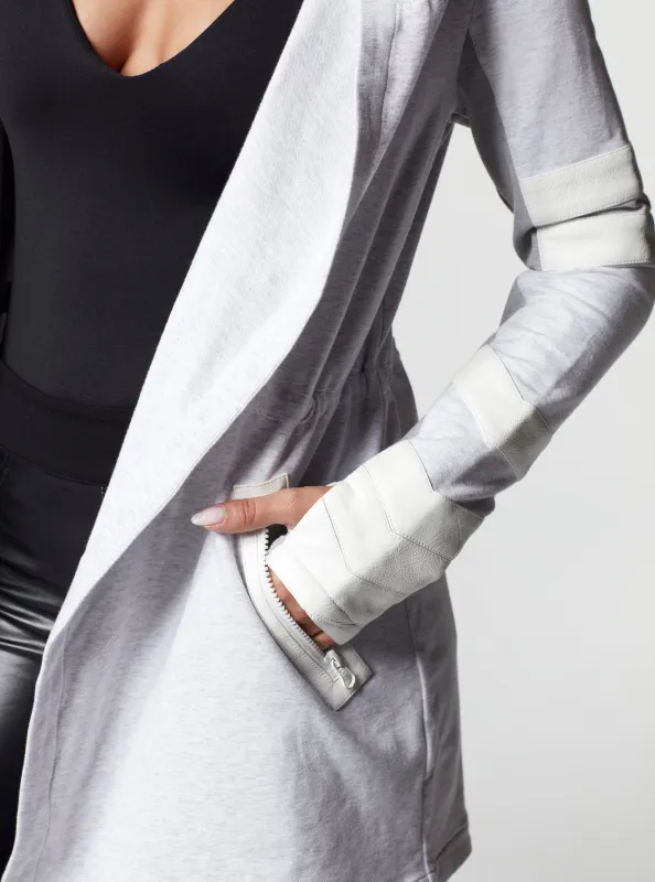 Maitri Stretch Wrap Traveller Jacket with Vegan Trim and Silk Hood made by blanc noir