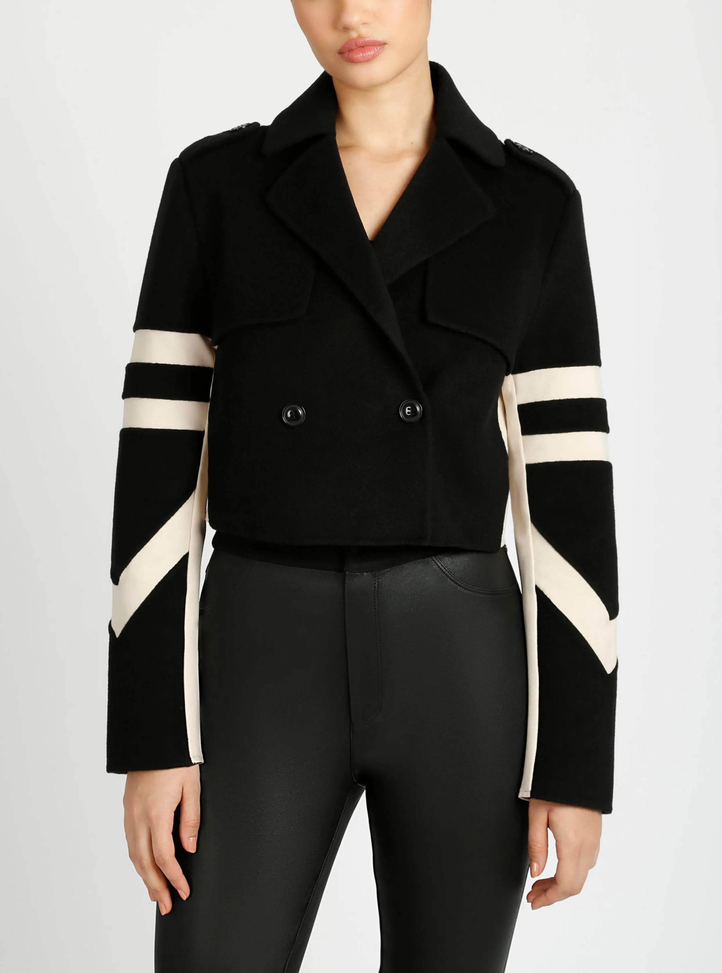 Handmade Wool Crop Jacket Black/Camel sold by blanc noir