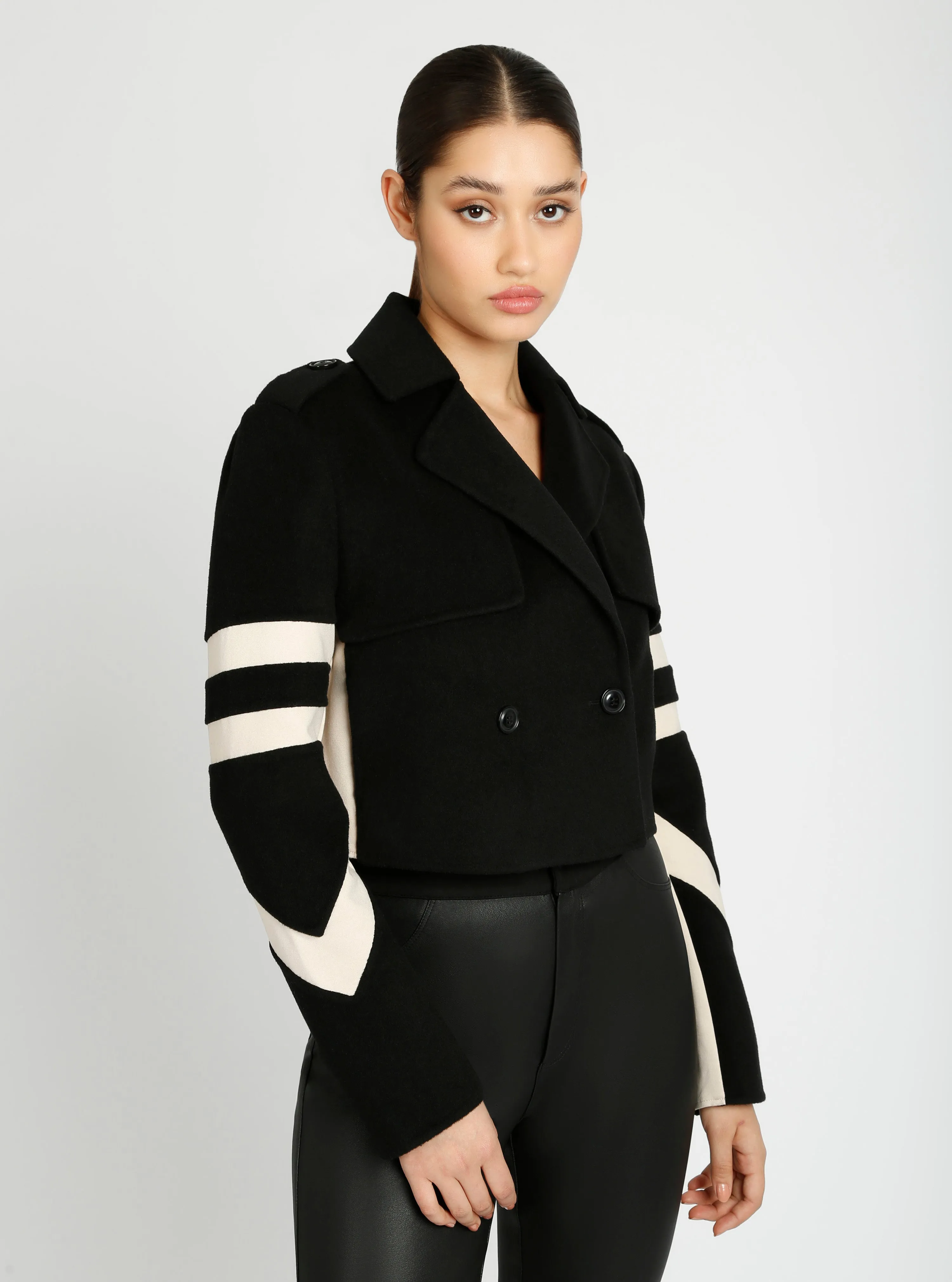 Handmade Wool Crop Jacket Black/Camel sold by blanc noir product image thumbnail 2