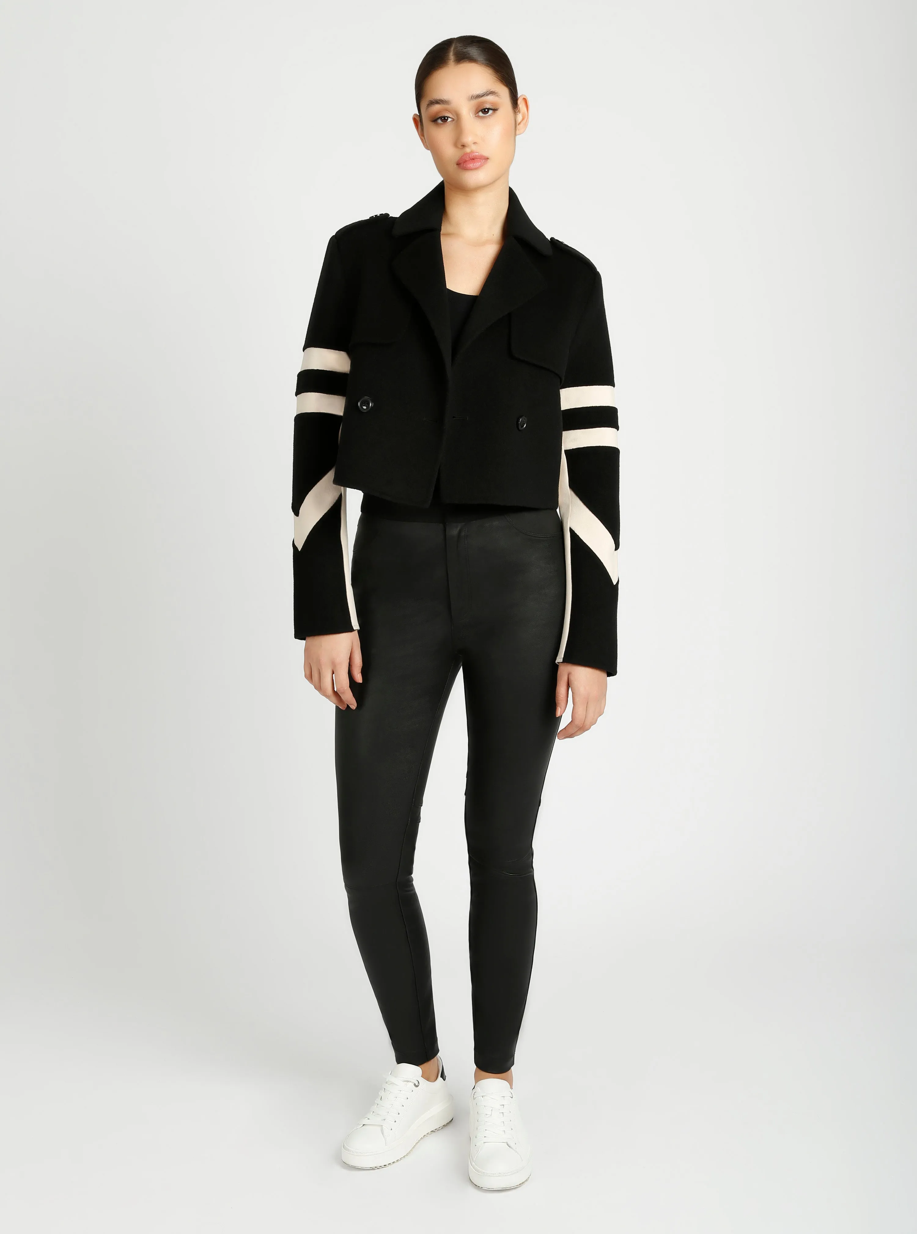 Handmade Wool Crop Jacket Black/Camel sold by blanc noir product image thumbnail 3