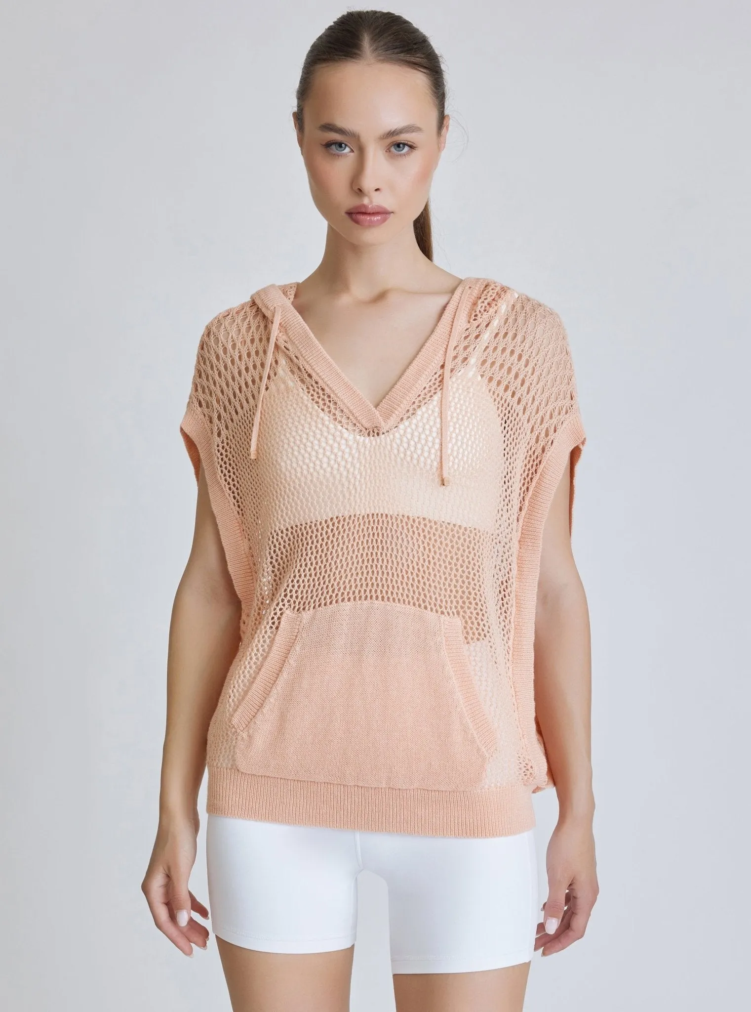 Pullover Crochet Sleeveless Hoodie - Almost Apricot - FINAL SALE sold by blanc noir product image thumbnail 2