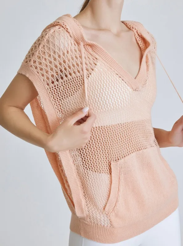 Pullover Crochet Sleeveless Hoodie - Almost Apricot - FINAL SALE sold by blanc noir