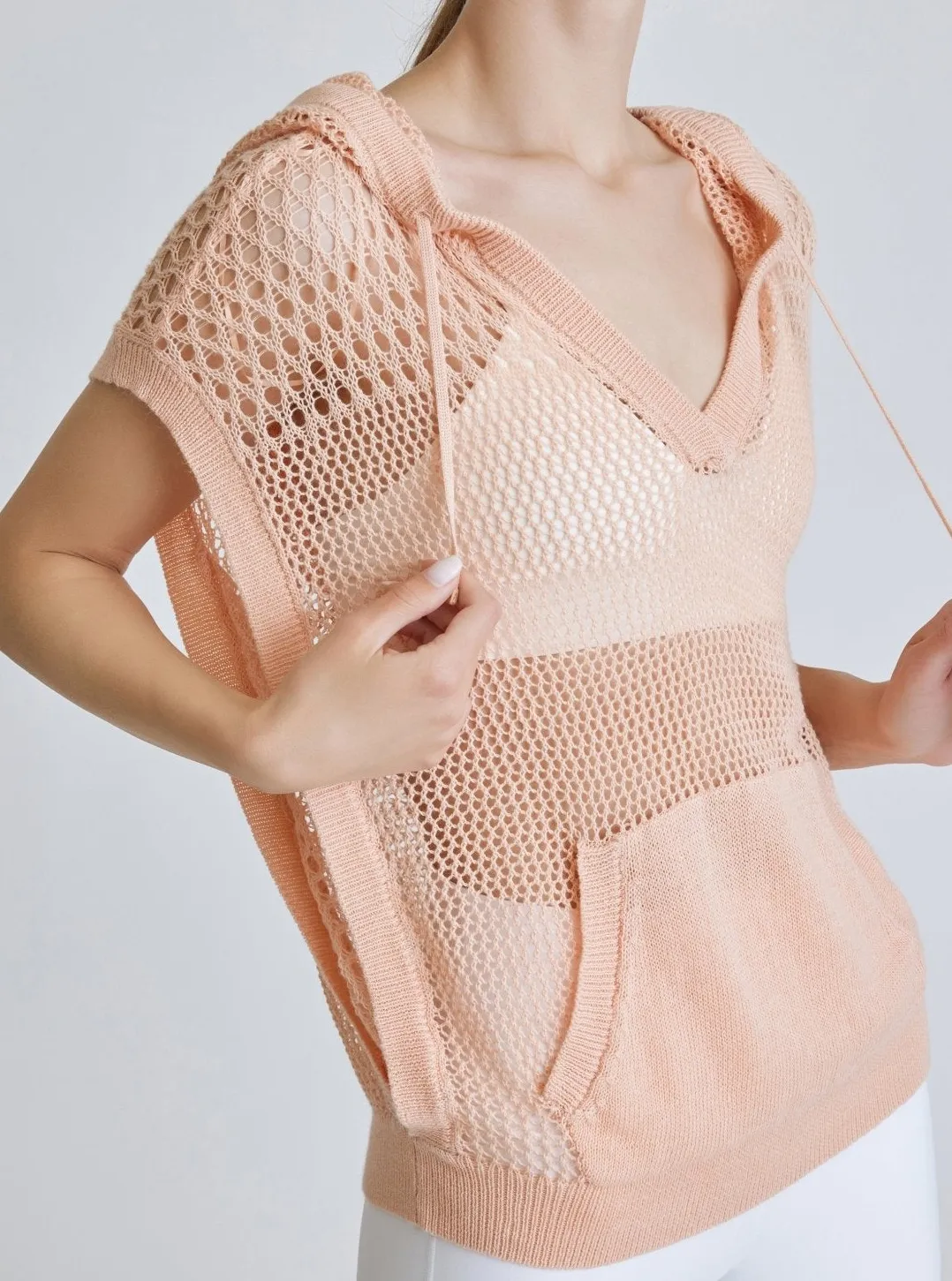 Pullover Crochet Sleeveless Hoodie - Almost Apricot - FINAL SALE sold by blanc noir