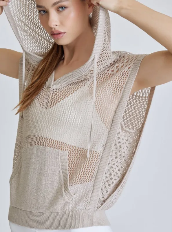 Pullover Crochet Sleeveless Hoodie - Pumice - FINAL SALE sold by blanc noir