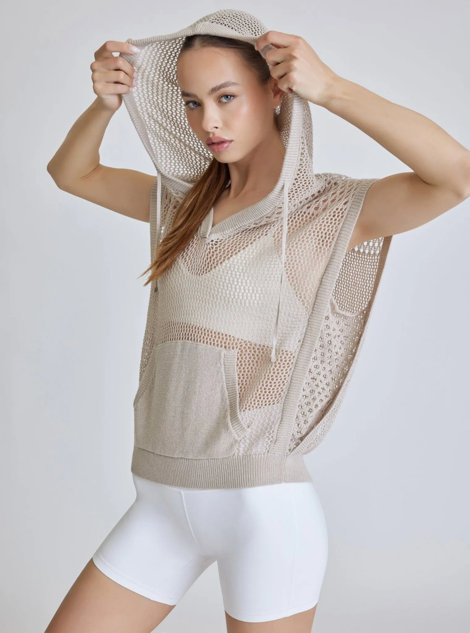 Pullover Crochet Sleeveless Hoodie - Pumice - FINAL SALE sold by blanc noir product image thumbnail 2